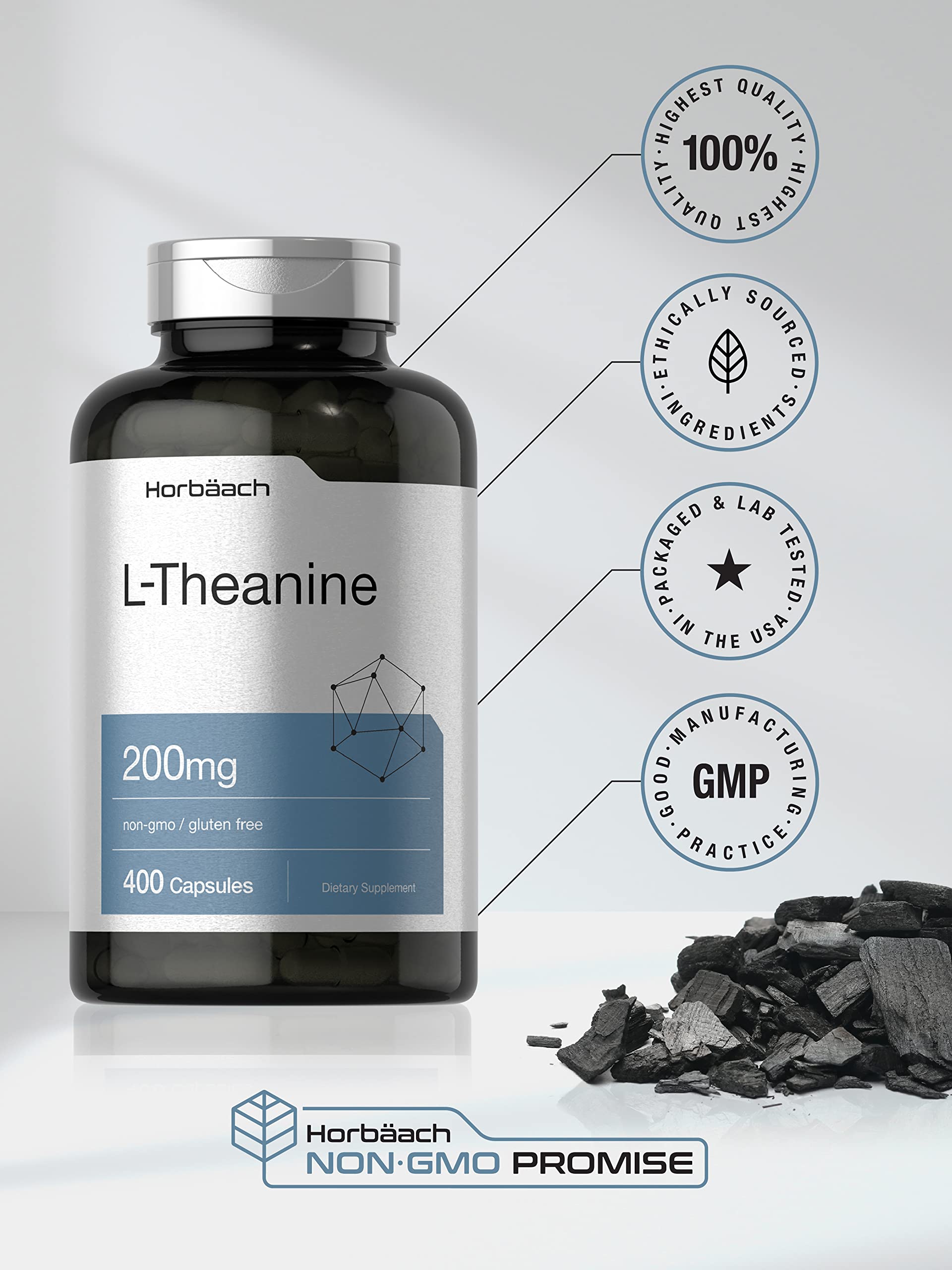 Horbäach L Theanine | 200mg | 400 Capsules | Value Size | Non-GMO, Gluten Free Supplement - Image 5