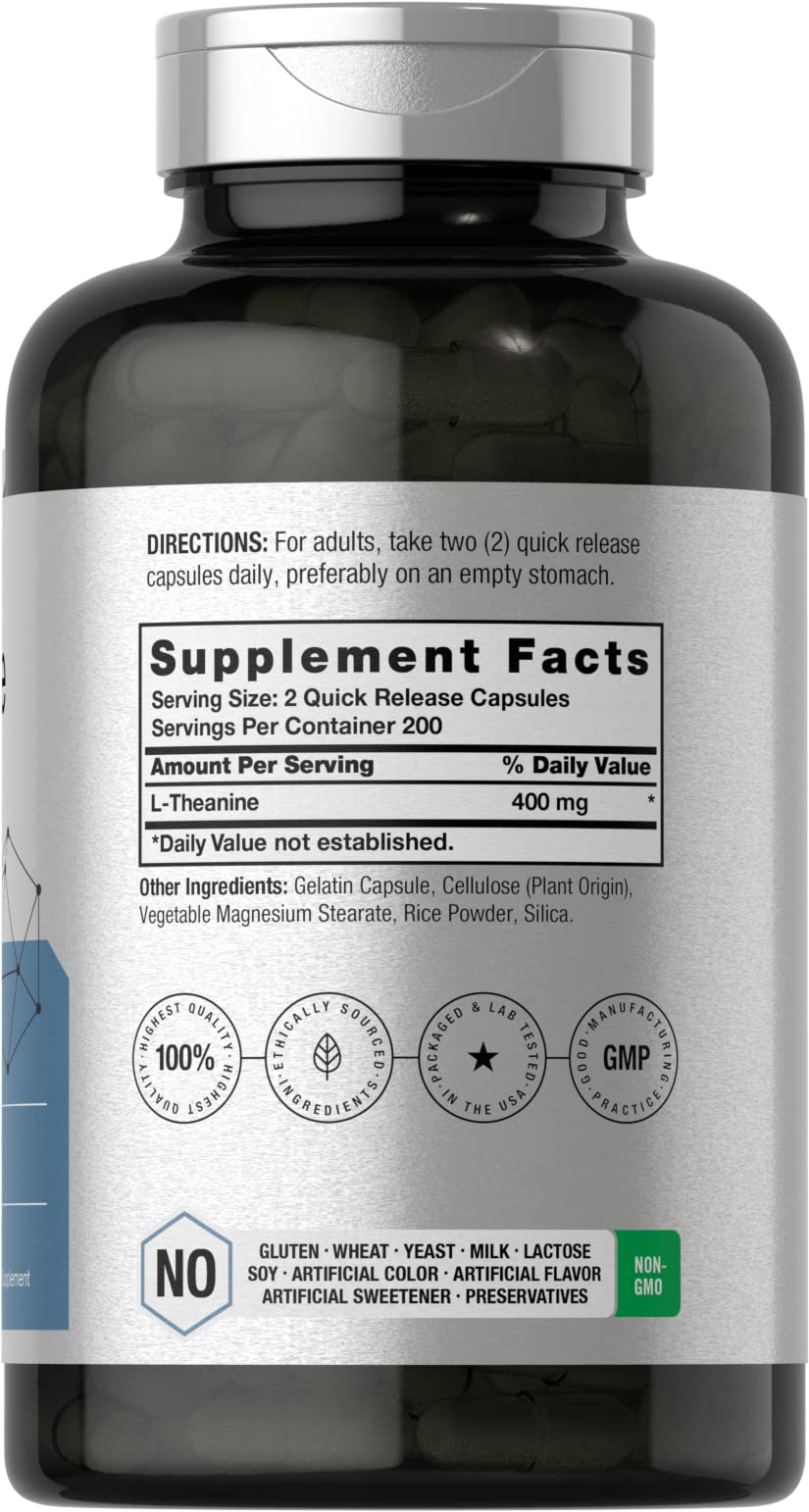 Horbäach L-Theanine 400mg | 400 Capsules | High Potency Supplement | Non-GMO & Gluten Free - Image 2