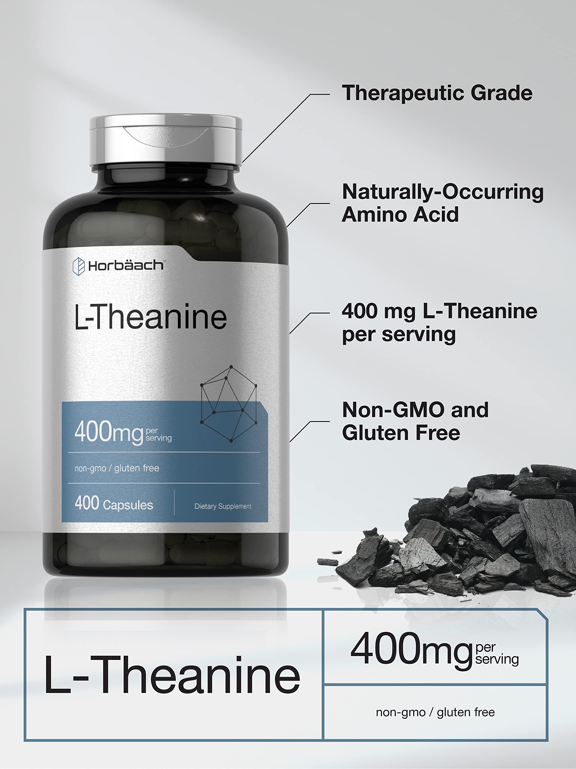Horbäach L-Theanine 400mg | 400 Capsules | High Potency Supplement | Non-GMO & Gluten Free - Image 3
