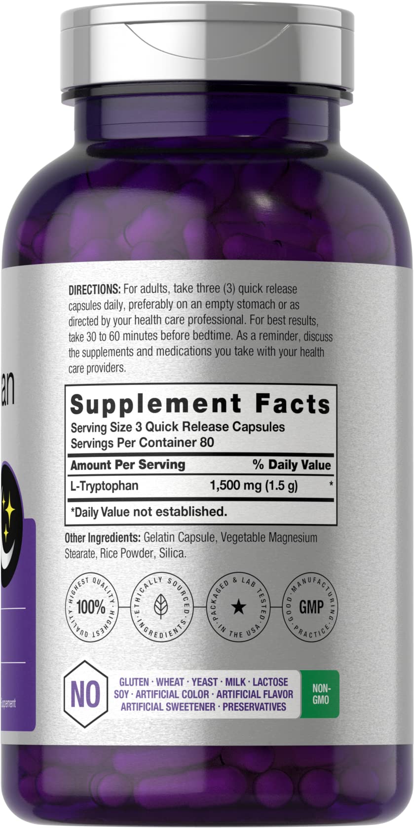 Horbäach L Tryptophan 1500mg Capsules | 240 Count | Nighttime Formula | Non-GMO, Gluten Free Supplement - Image 2