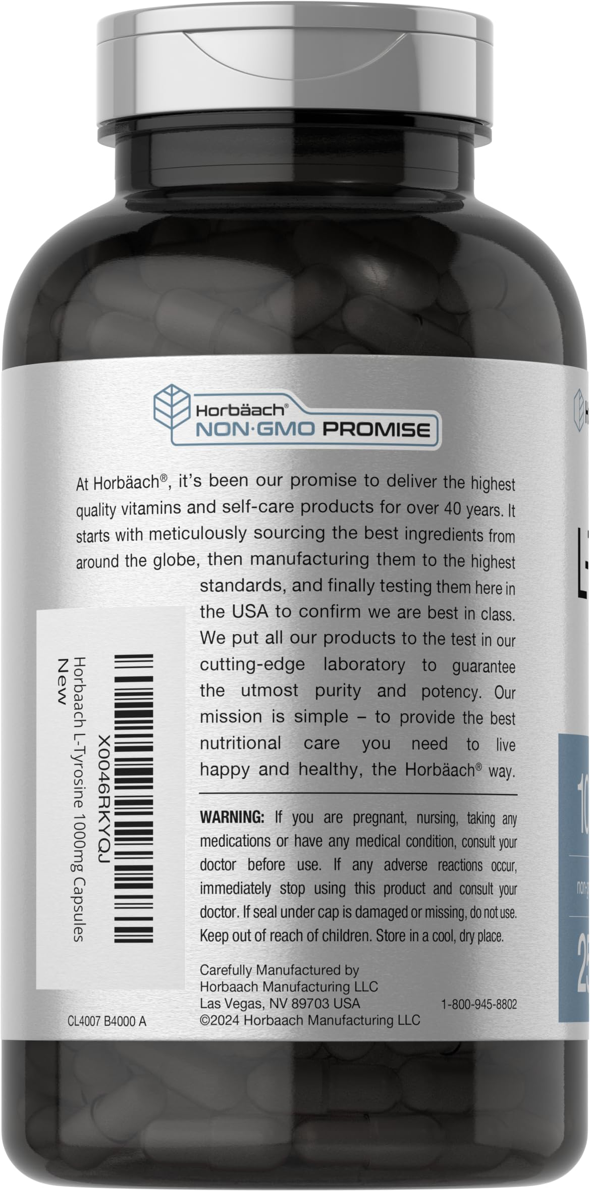 Horbäach L-Tyrosine Supplement | 1000mg | 250 Capsules | Non-GMO and Gluten Free Formula - Image 3
