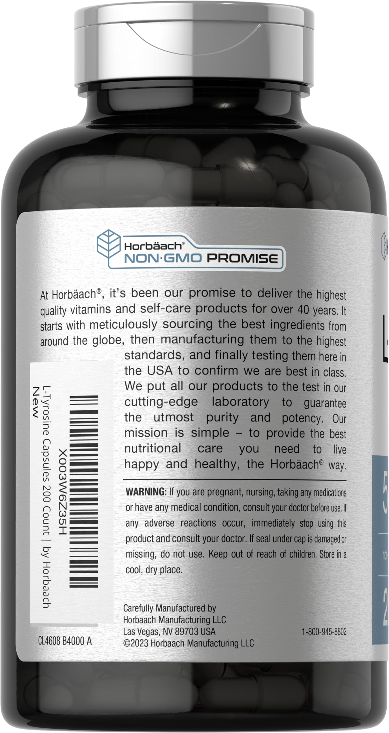 Horbäach L Tyrosine Supplement | 500mg | 200 Capsules | Free Form | Non GMO, Gluten Free Supplement - Image 3