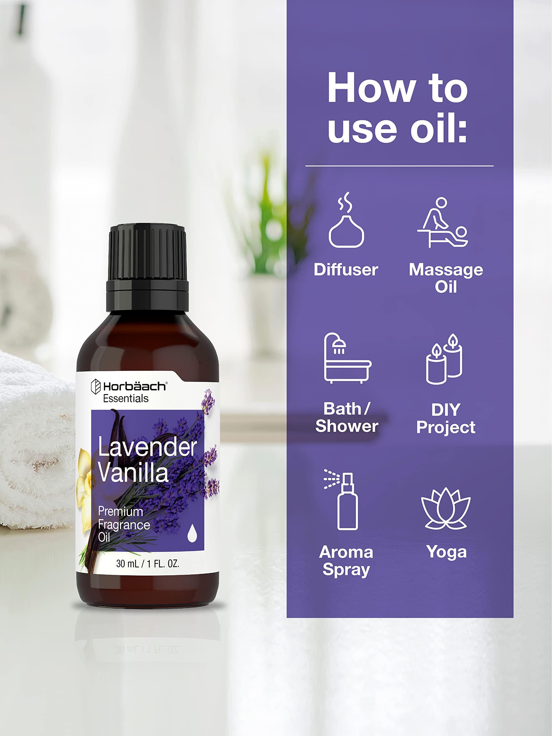 Horbäach Lavender Vanilla Fragrance Oil | 1 fl oz (30ml) | Premium Grade | for Diffusers, Candle and Soap Making, DIY Projects & More - Image 3