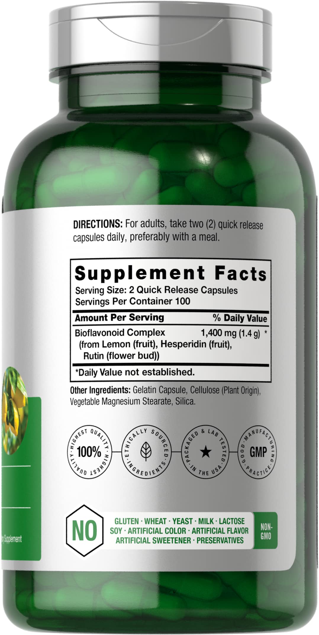 Horbäach Lemon Bioflavonoids Supplement | 1400 mg | 200 Capsules | Complex with Rutin and Hesperidin | Non-GMO and Gluten Free - Image 2