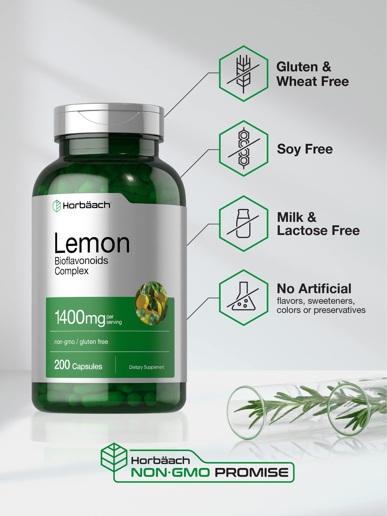 Horbäach Lemon Bioflavonoids Supplement | 1400 mg | 200 Capsules | Complex with Rutin and Hesperidin | Non-GMO and Gluten Free - Image 4