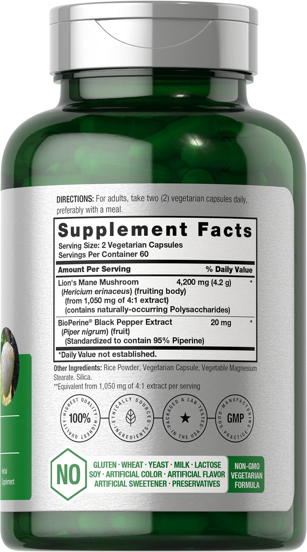 Horbäach Lions Mane Mushroom Extract | 120 Capsules | Vegetarian, Non-GMO, Gluten Free Supplement - Image 2