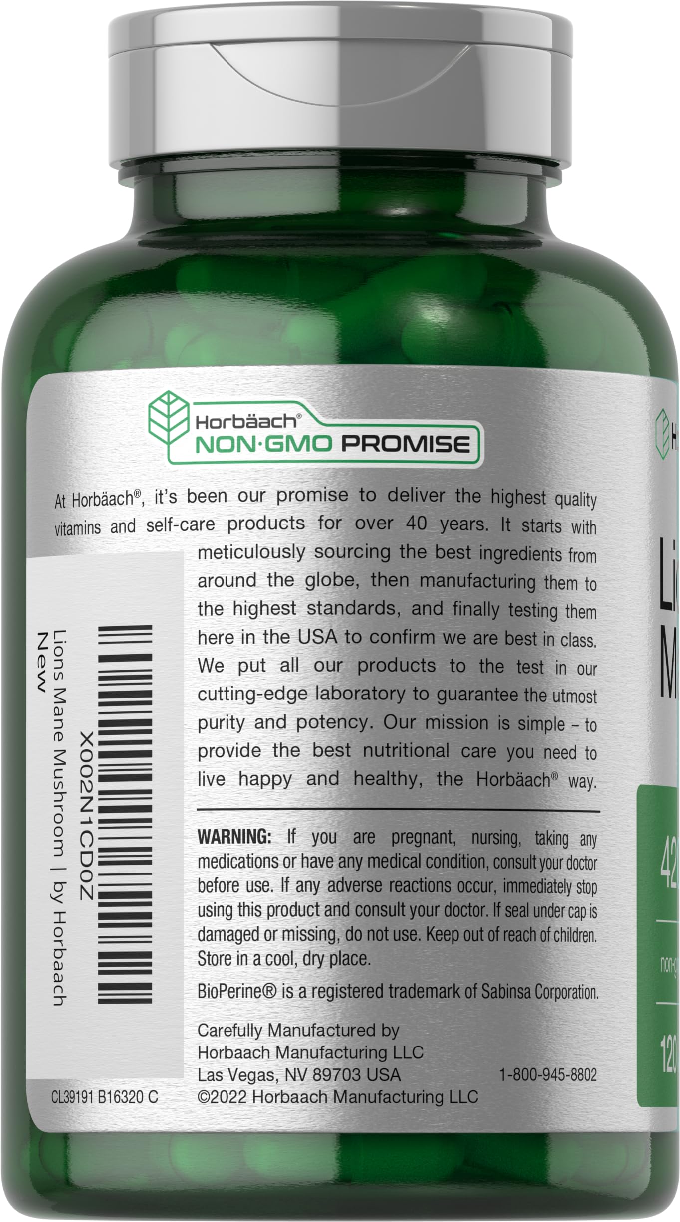 Horbäach Lions Mane Mushroom Extract | 120 Capsules | Vegetarian, Non-GMO, Gluten Free Supplement - Image 3