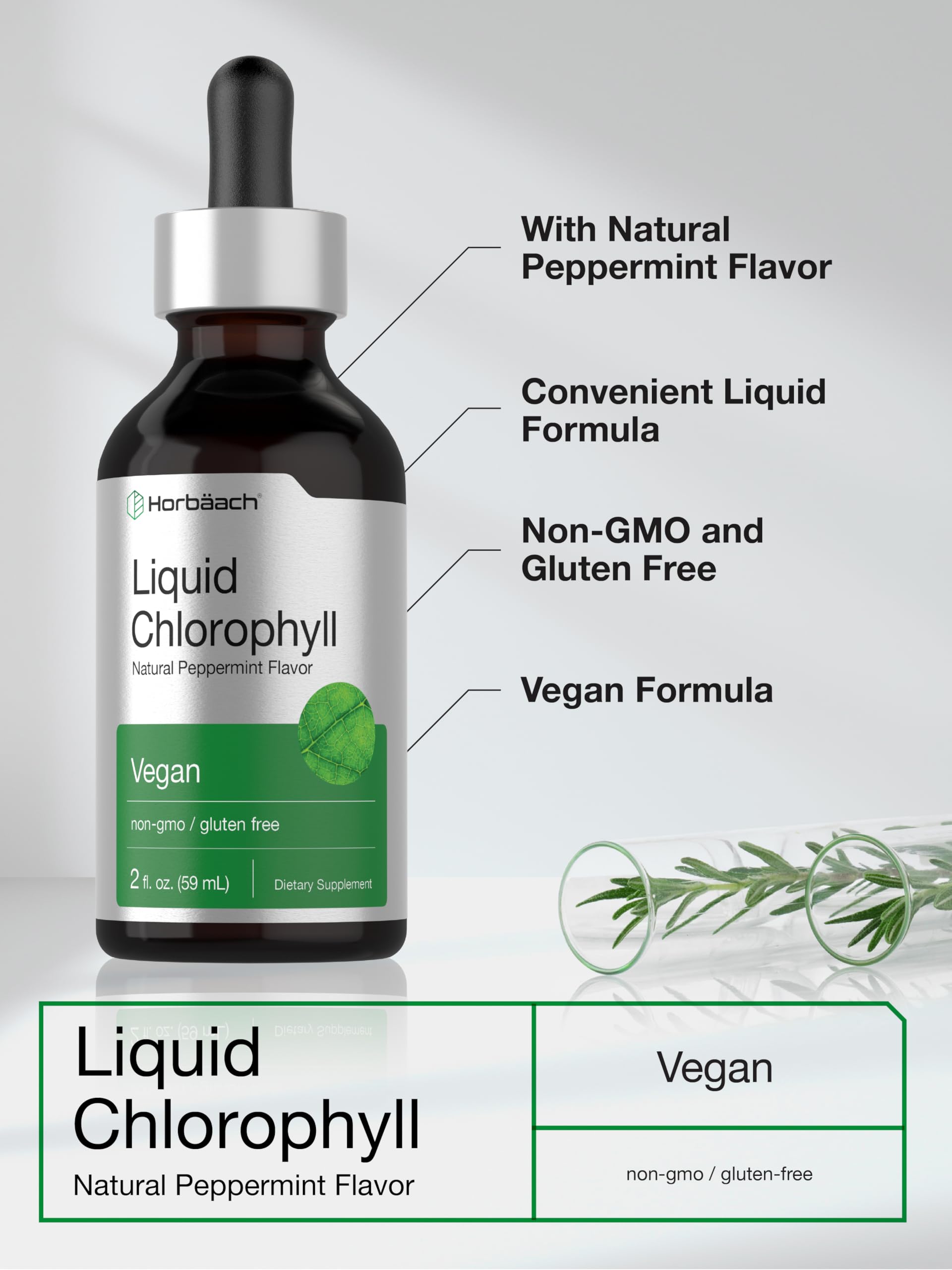 Horbäach Liquid Chlorophyll Drops | 2 oz | Vegan, Non-GMO, and Gluten Free Formula | Natural Peppermint Flavor - Image 4