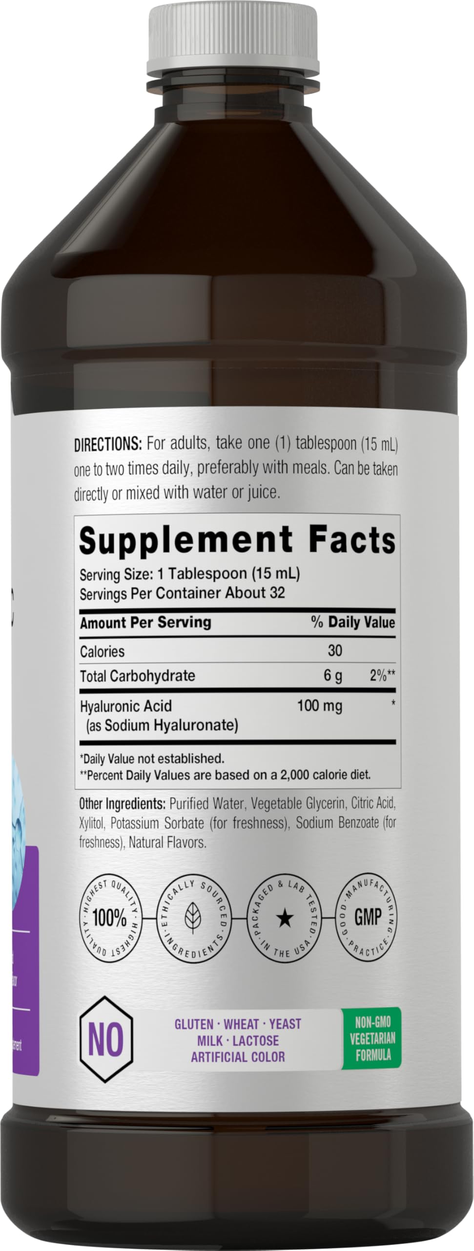 Horbäach Liquid Hyaluronic Acid Supplement | 100 mg | 16 oz | Mixed Berry Flavor | Non-GMO and Gluten Free Formula - Image 2