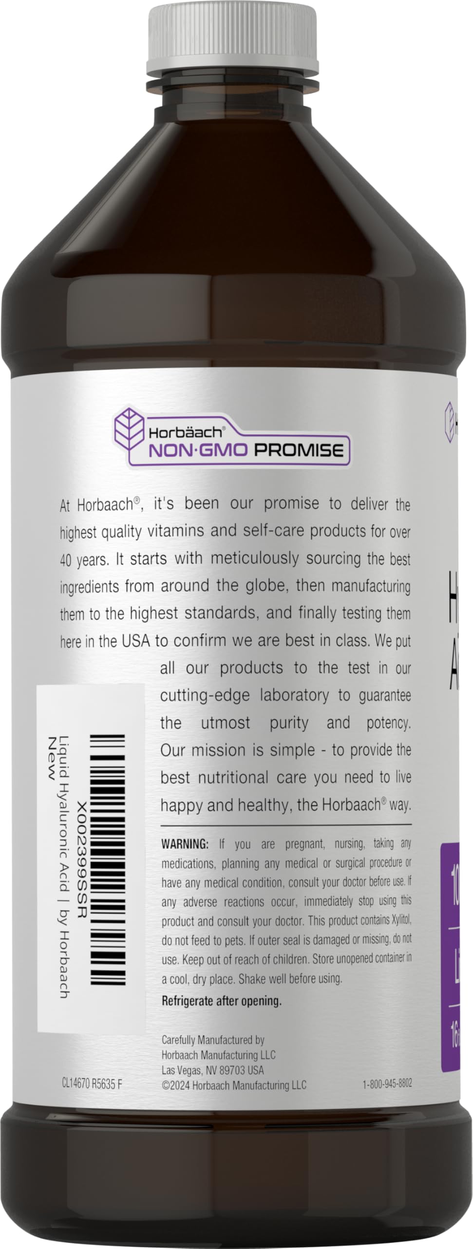 Horbäach Liquid Hyaluronic Acid Supplement | 100 mg | 16 oz | Mixed Berry Flavor | Non-GMO and Gluten Free Formula - Image 3
