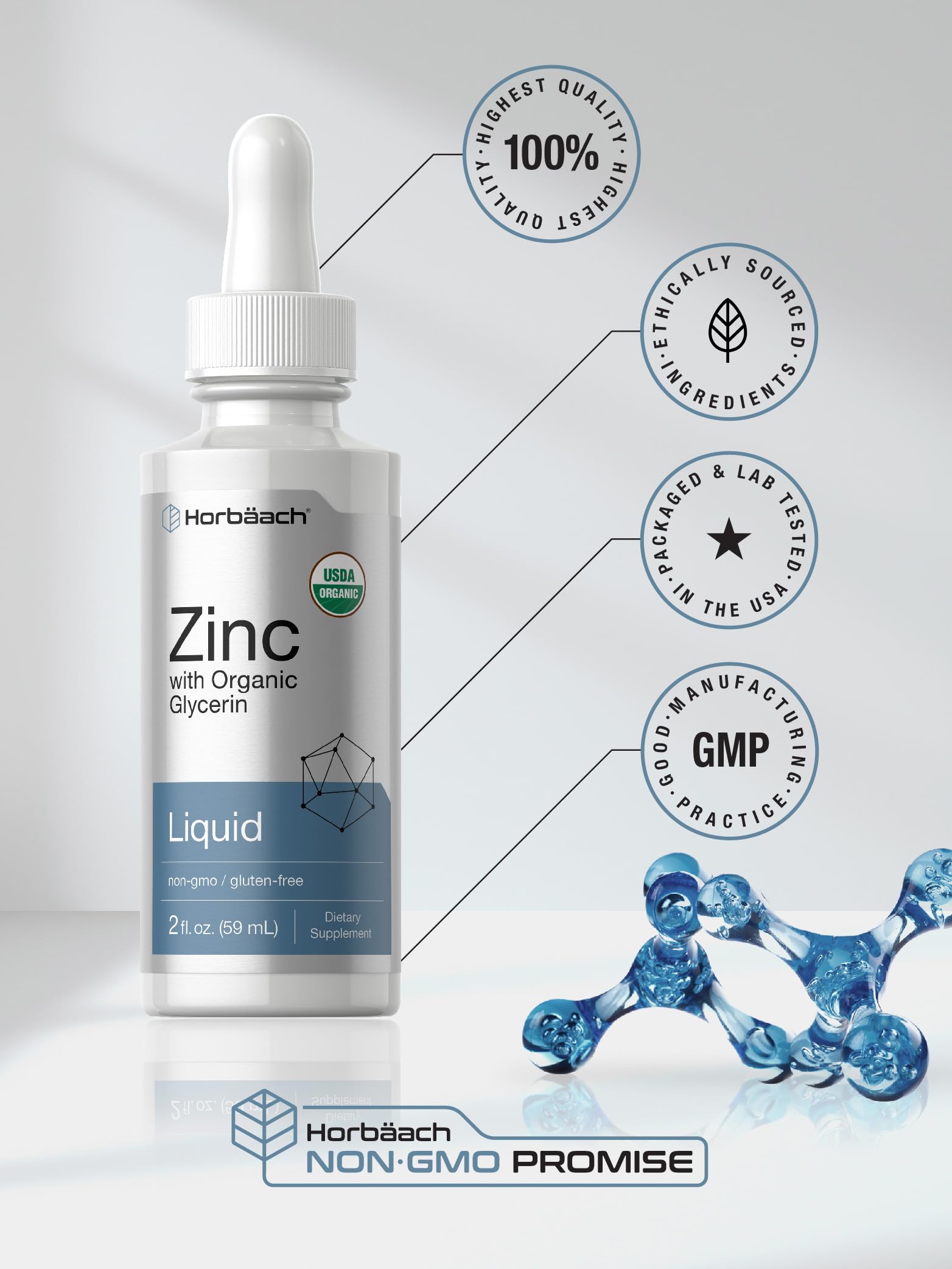 Horbäach Liquid Zinc Drops | 2 Oz | with Organic Glycerin | Vegetarian, Non-GMO, Gluten Free Supplement - Image 6