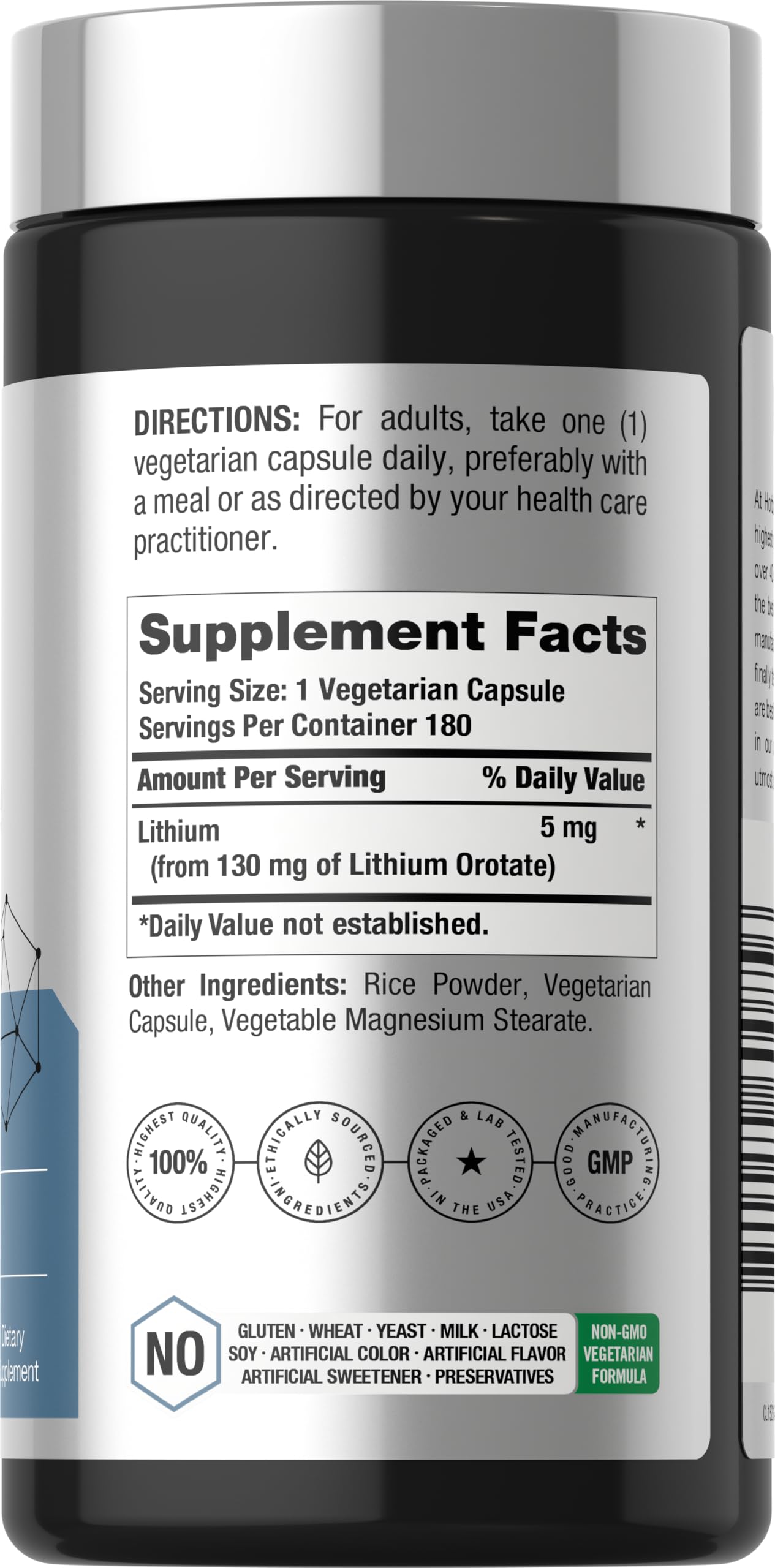 Horbäach Lithium Orotate 130mg | 180 Capsules | Non-GMO, Gluten Free, Vegan | 5mg Bioavailable Elemental Lithium - Image 2