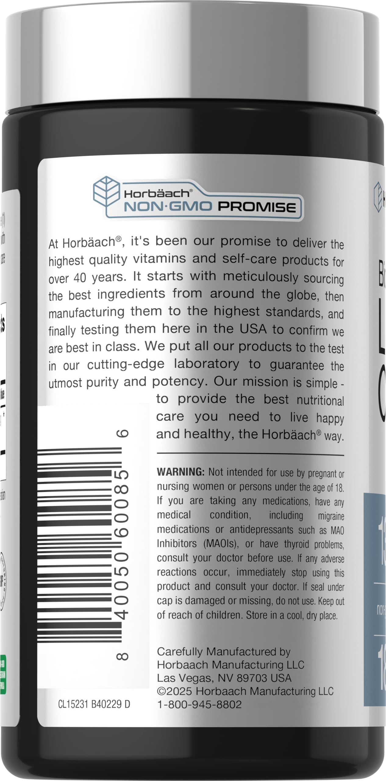 Horbäach Lithium Orotate 130mg | 180 Capsules | Non-GMO, Gluten Free, Vegan | 5mg Bioavailable Elemental Lithium - Image 3