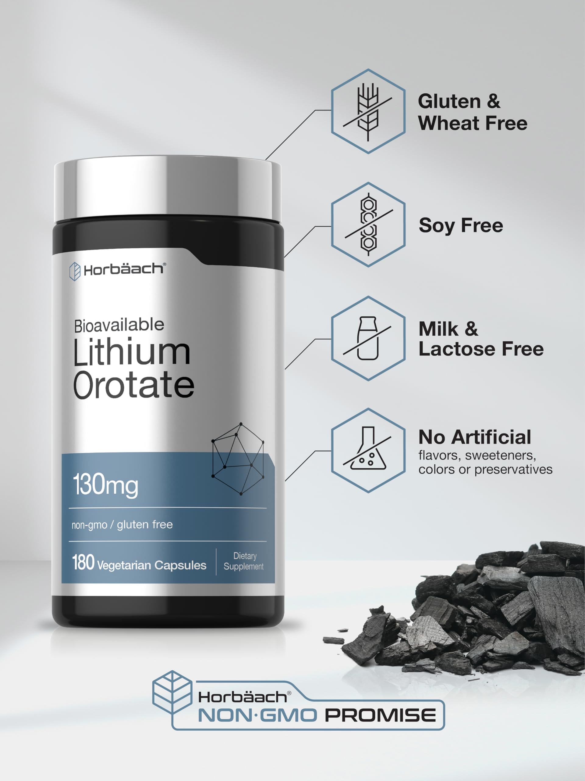 Horbäach Lithium Orotate 130mg | 180 Capsules | Non-GMO, Gluten Free, Vegan | 5mg Bioavailable Elemental Lithium - Image 5