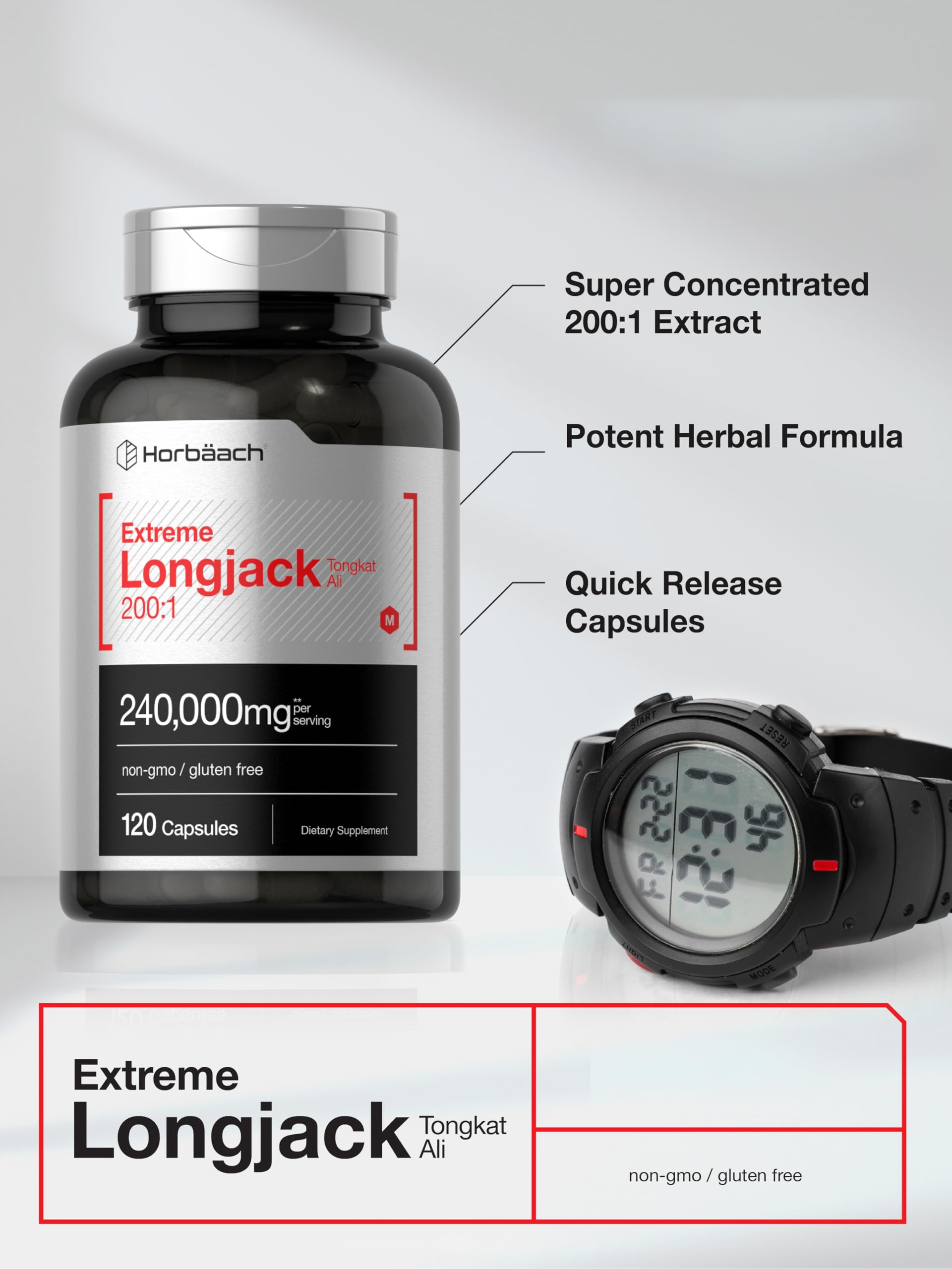 Horbäach - Longjack Tongkat Ali | 120 Capsules | Extreme Male Performance Supplement | Super Concentrated Herbal Extract Formula | Non-GMO & Gluten Free Pills - Image 3