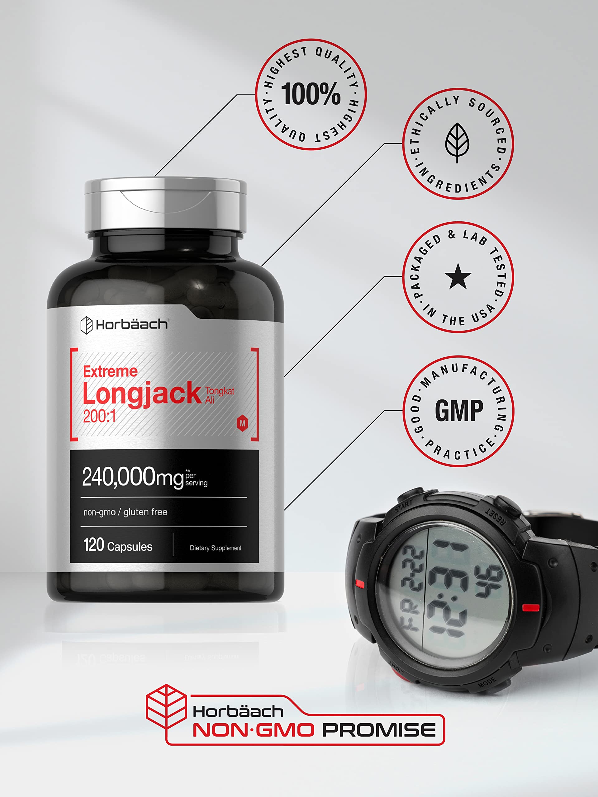 Horbäach - Longjack Tongkat Ali | 120 Capsules | Extreme Male Performance Supplement | Super Concentrated Herbal Extract Formula | Non-GMO & Gluten Free Pills - Image 5