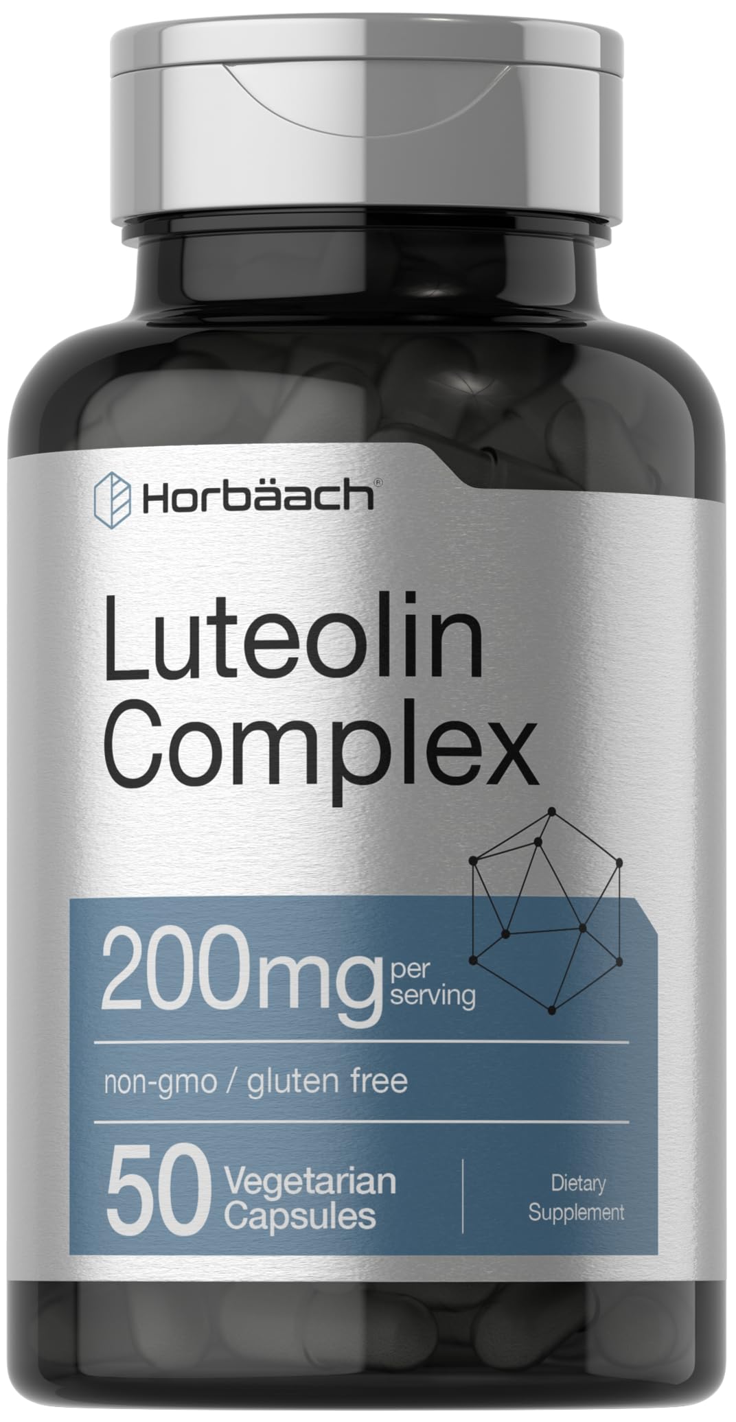 Horbäach Luteolin Supplement | 200mg | 50 Capsules | Complex with Rutin | Vegetarian, Non-GMO & Gluten Free