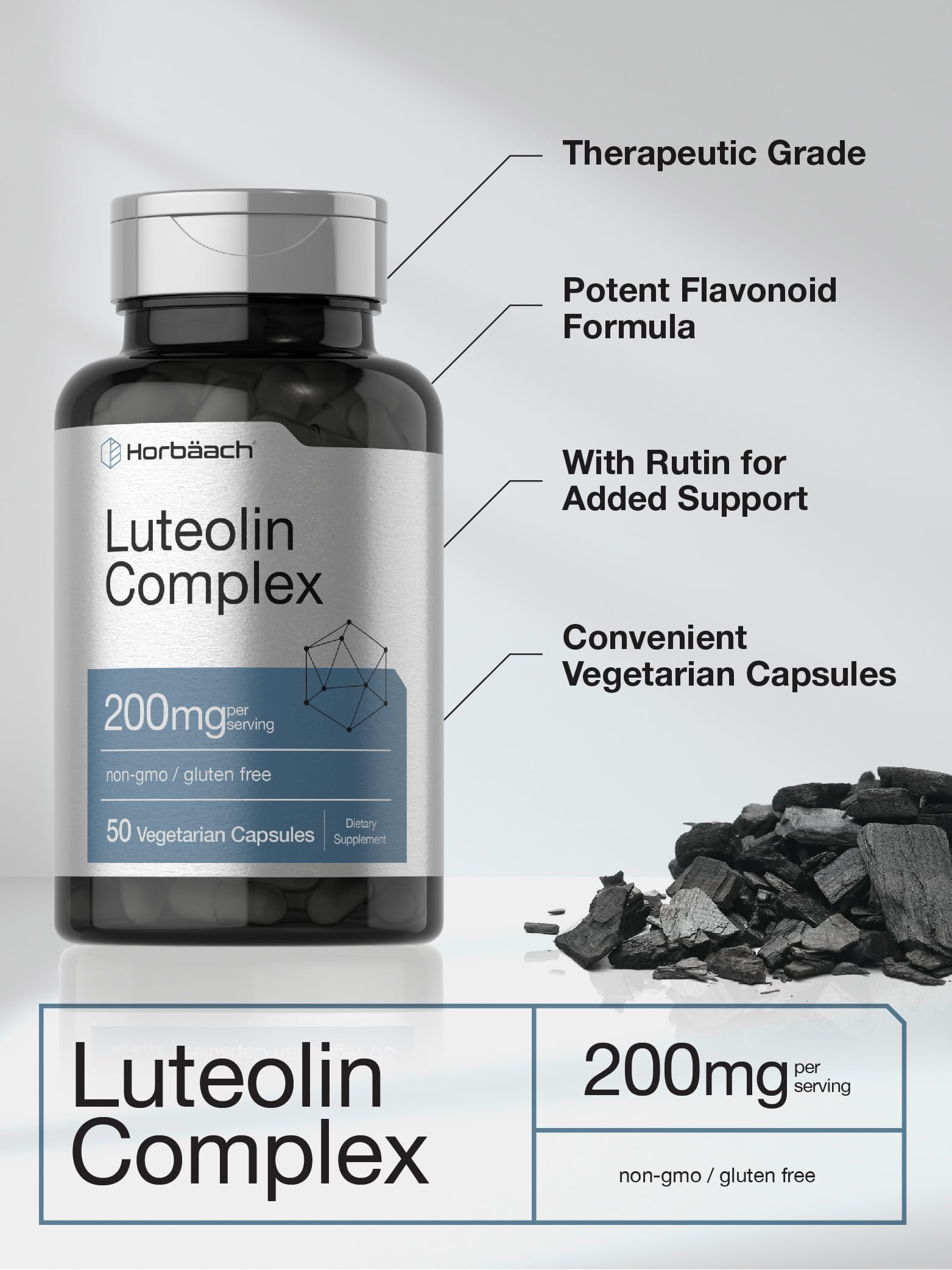 Horbäach Luteolin Supplement | 200mg | 50 Capsules | Complex with Rutin | Vegetarian, Non-GMO & Gluten Free - Image 4