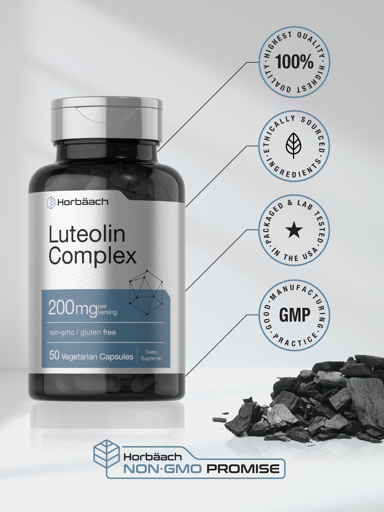 Horbäach Luteolin Supplement | 200mg | 50 Capsules | Complex with Rutin | Vegetarian, Non-GMO & Gluten Free - Image 6