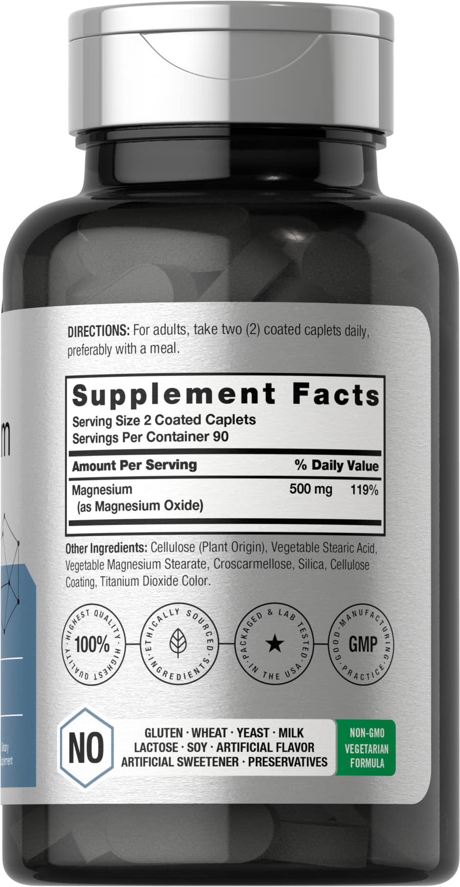 Horbäach Magnesium 500mg | 180 Caplets | Vegetarian, Non-GMO, and Gluten Free Supplement - Image 2