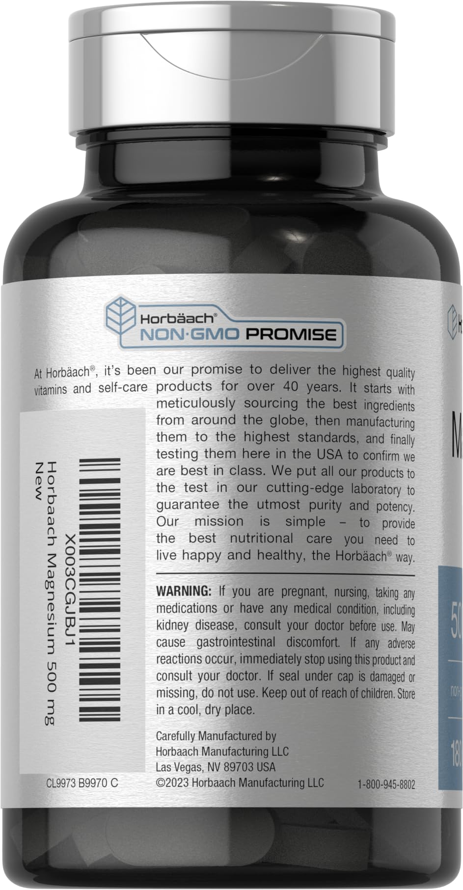 Horbäach Magnesium 500mg | 180 Caplets | Vegetarian, Non-GMO, and Gluten Free Supplement - Image 3
