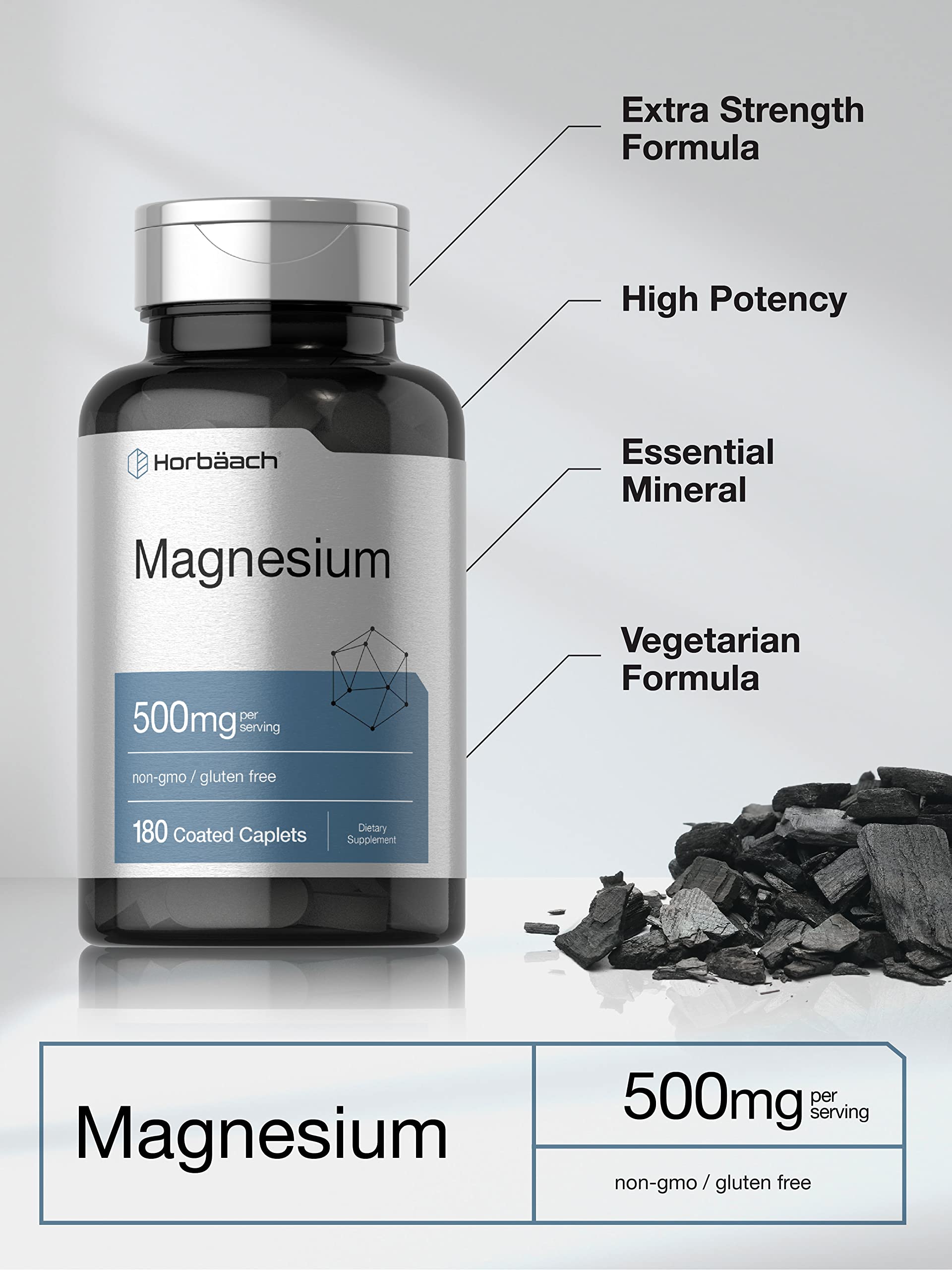Horbäach Magnesium 500mg | 180 Caplets | Vegetarian, Non-GMO, and Gluten Free Supplement - Image 4
