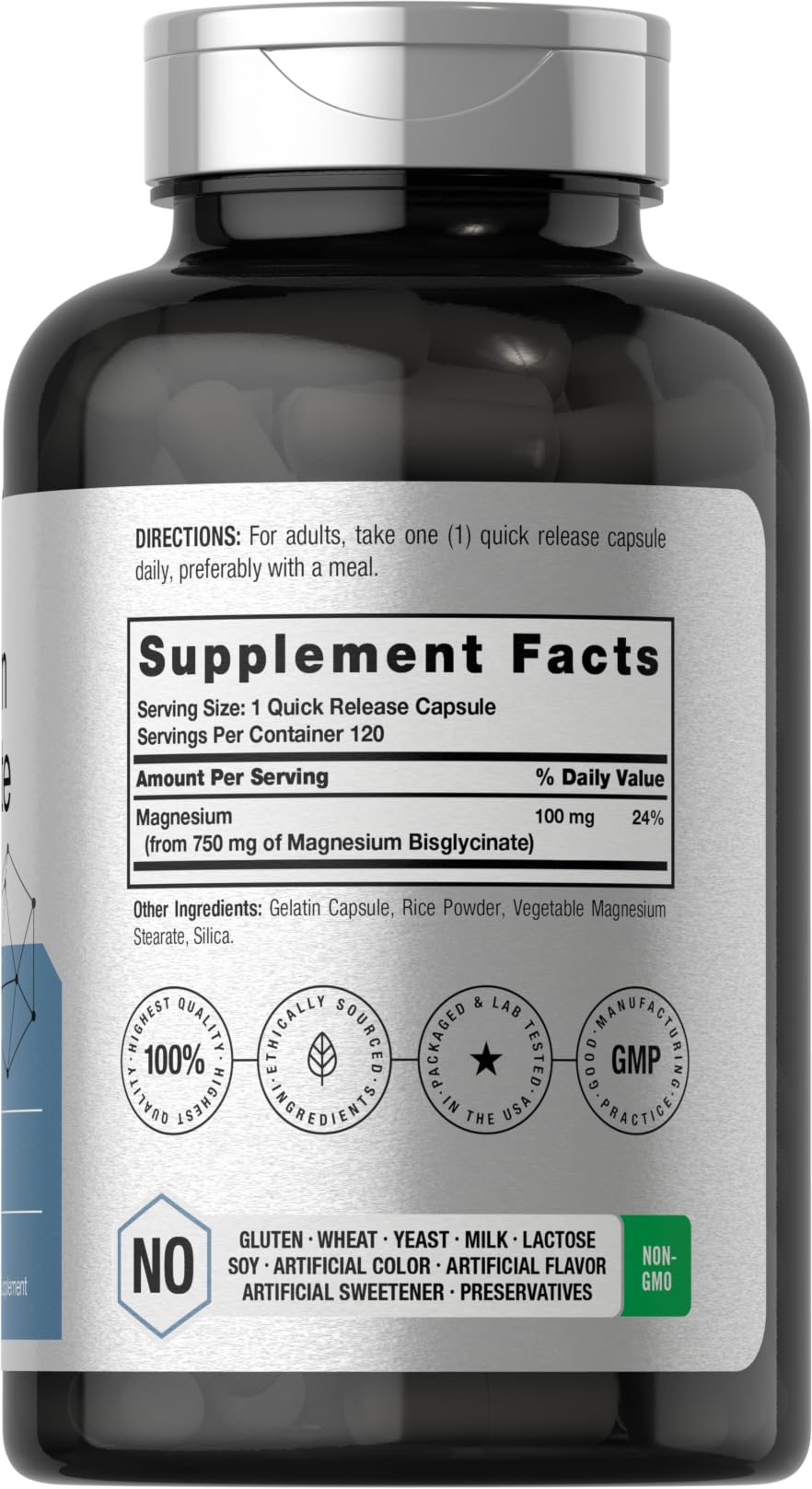 Horbäach Magnesium Bisglycinate | 120 Capsules | 750mg | Non-GMO and Gluten Free Supplement - Image 2