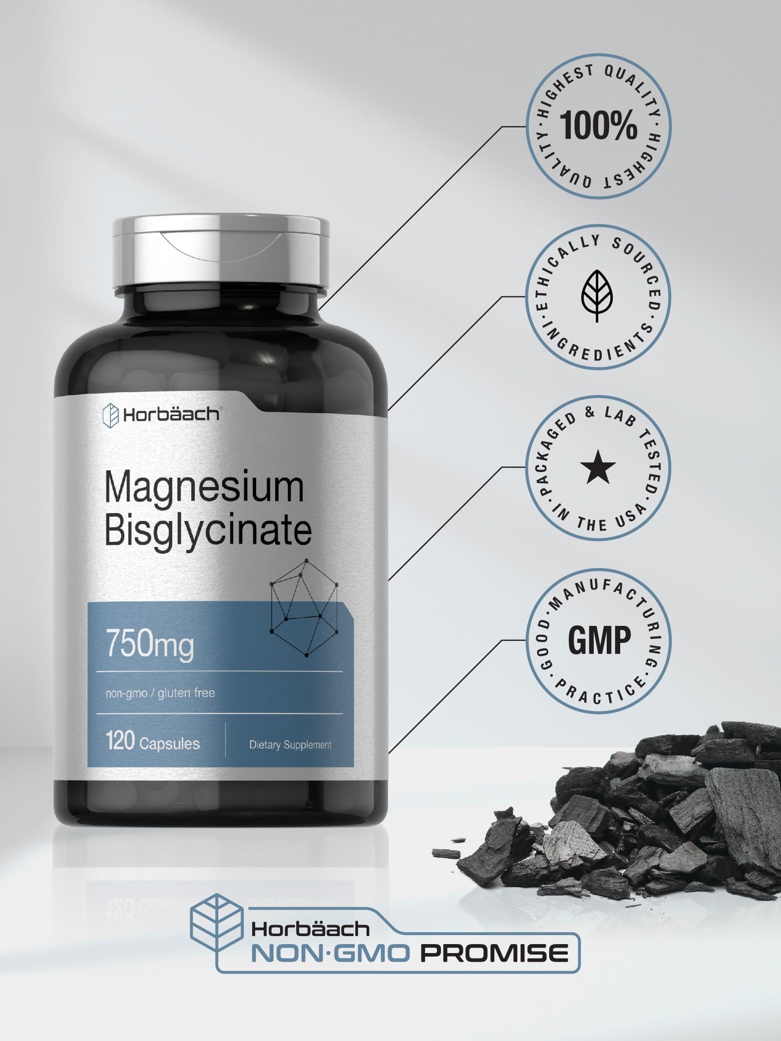 Horbäach Magnesium Bisglycinate | 120 Capsules | 750mg | Non-GMO and Gluten Free Supplement - Image 6