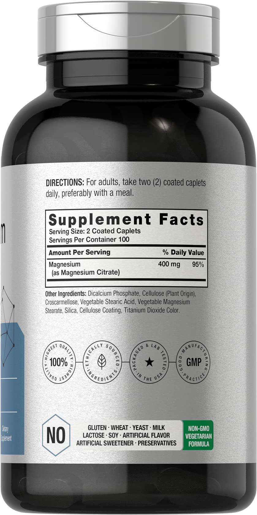 Horbäach Magnesium Citrate | 400mg | 200 Caplets | Vegetarian, Non-GMO, and Gluten Free Supplement - Image 2