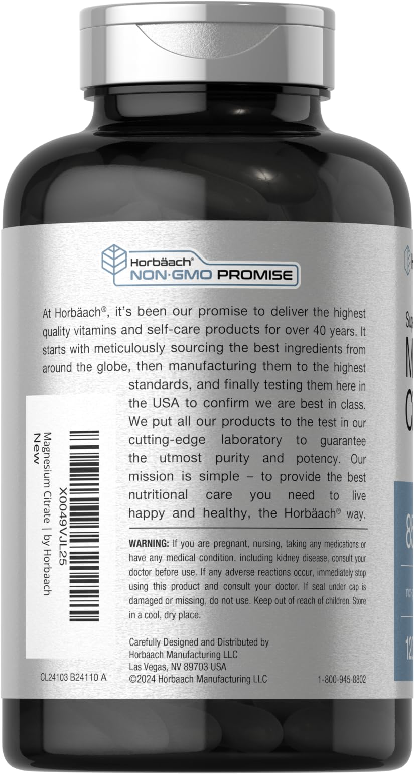 Horbäach Magnesium Citrate | 850mg | 120 Softgels | Superior Absorption | Non-GMO and Gluten Free Formula - Image 3