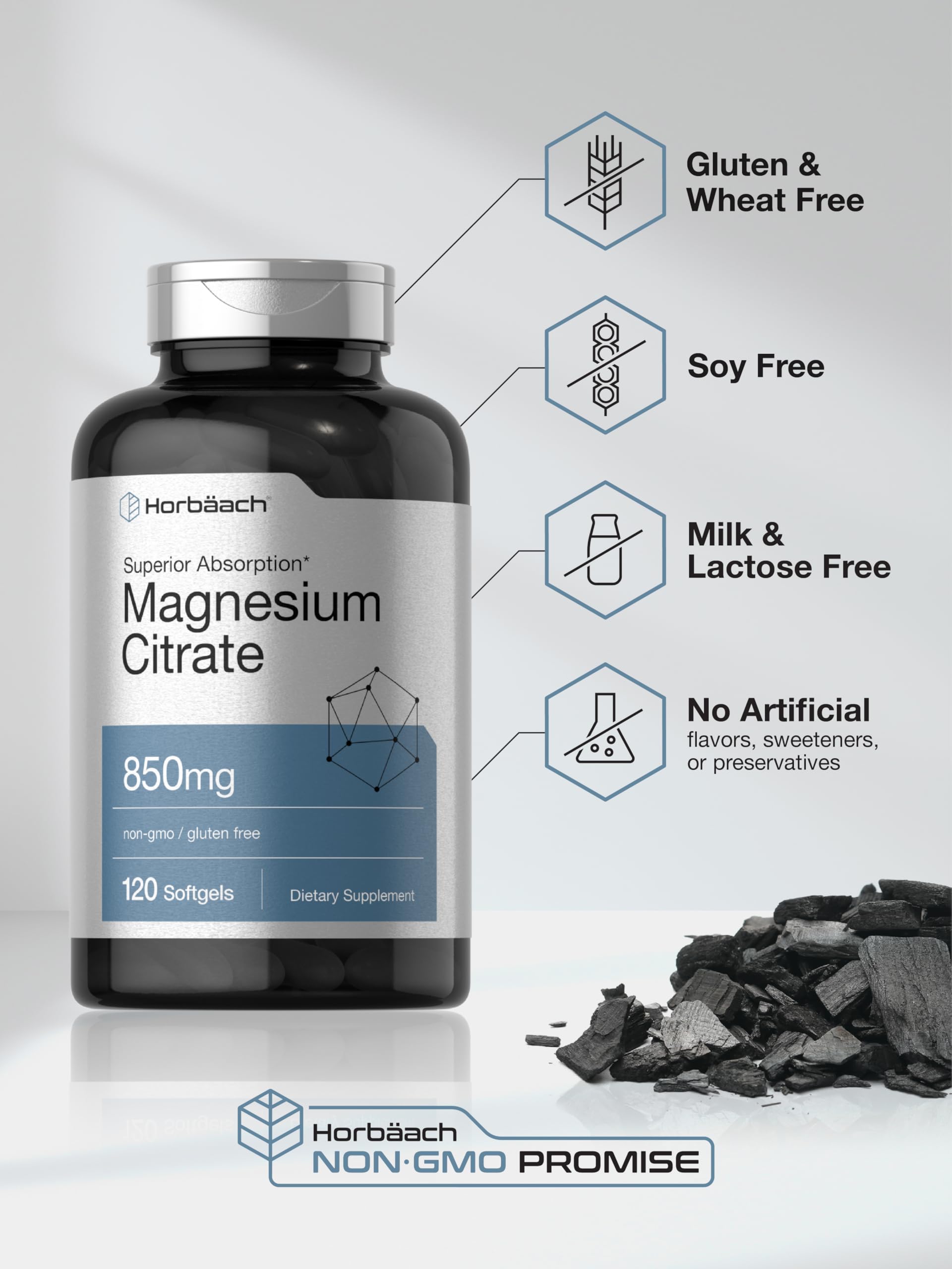 Horbäach Magnesium Citrate | 850mg | 120 Softgels | Superior Absorption | Non-GMO and Gluten Free Formula - Image 5