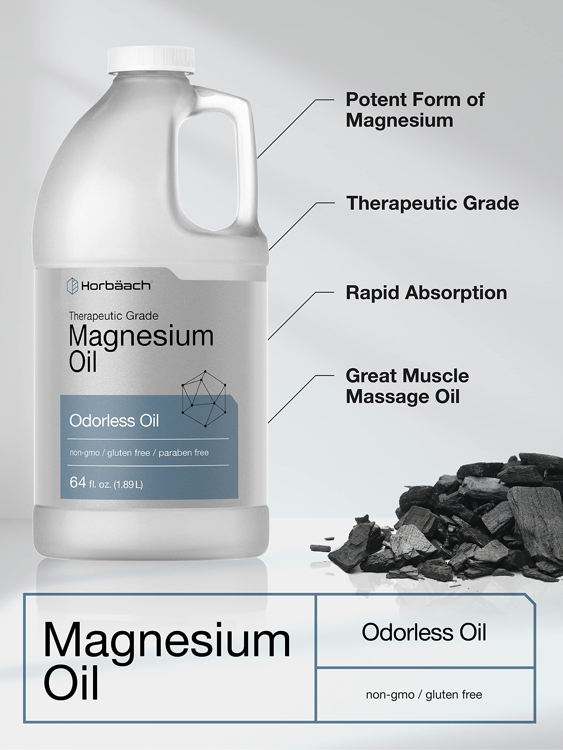 Horbäach Magnesium Oil | 64 fl. oz | Therapeutic Grade | Vegetarian, Non-GMO, Gluten Free, and Paraben Free Odorless Formula - Image 3
