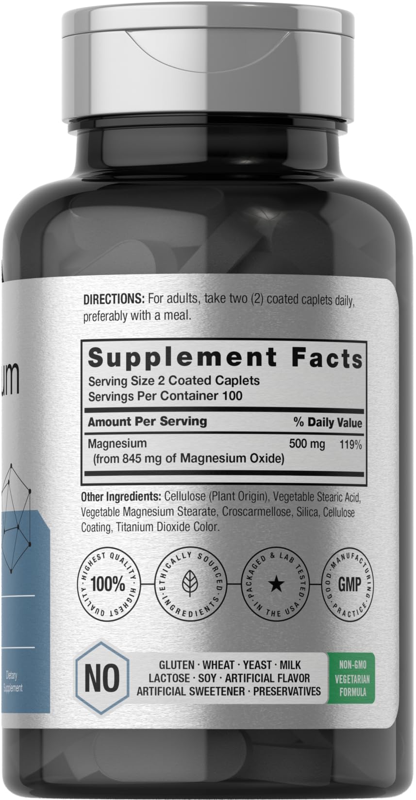 Horbäach Magnesium Oxide | 845 mg | 200 Coated Caplets | Vegetarian, Non-GMO, and Gluten Free Supplement - Image 2