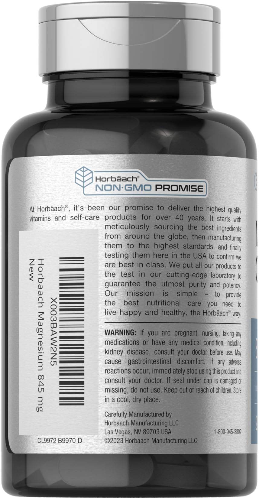 Horbäach Magnesium Oxide | 845 mg | 200 Coated Caplets | Vegetarian, Non-GMO, and Gluten Free Supplement - Image 3