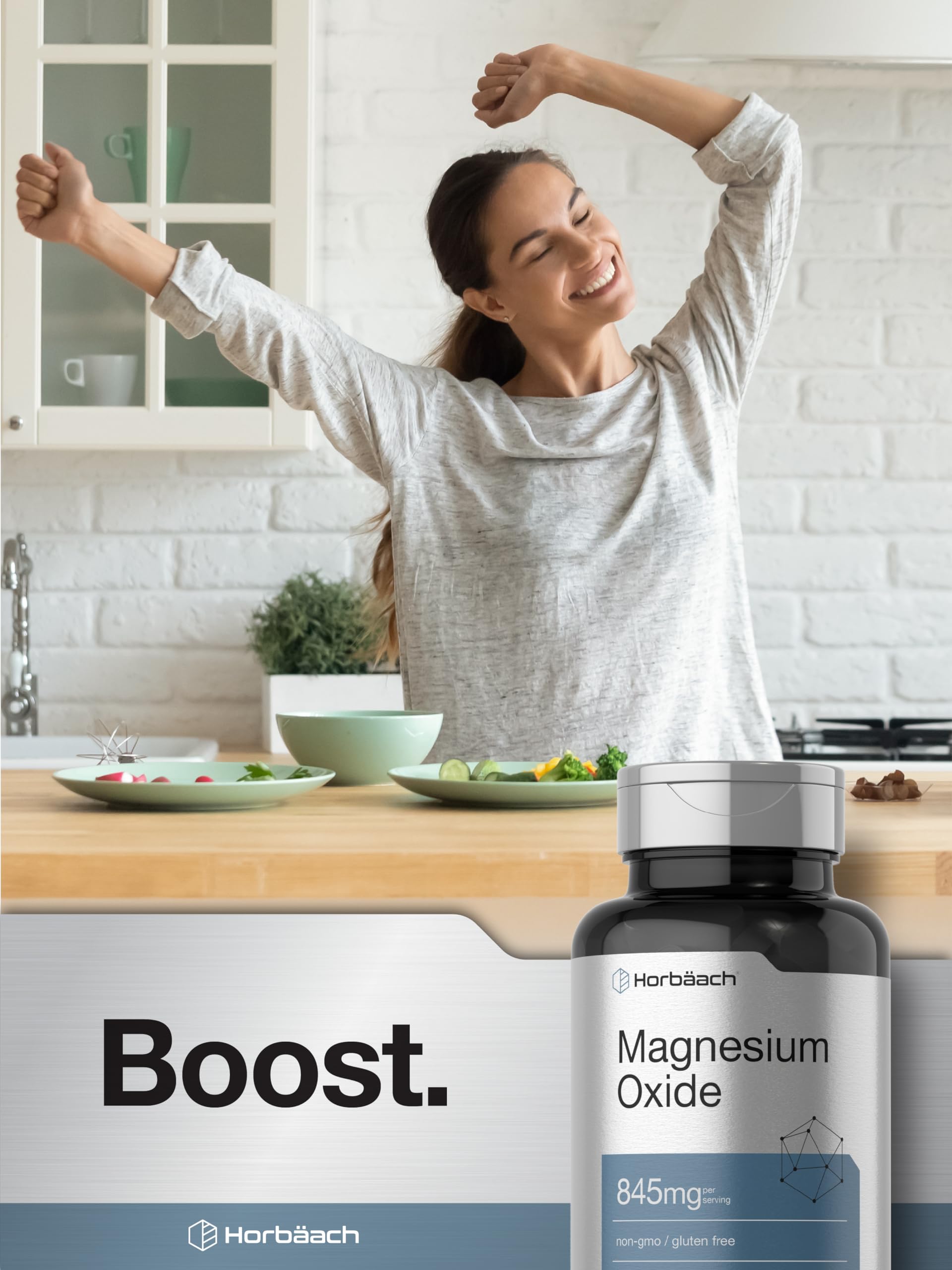 Horbäach Magnesium Oxide | 845 mg | 200 Coated Caplets | Vegetarian, Non-GMO, and Gluten Free Supplement - Image 7