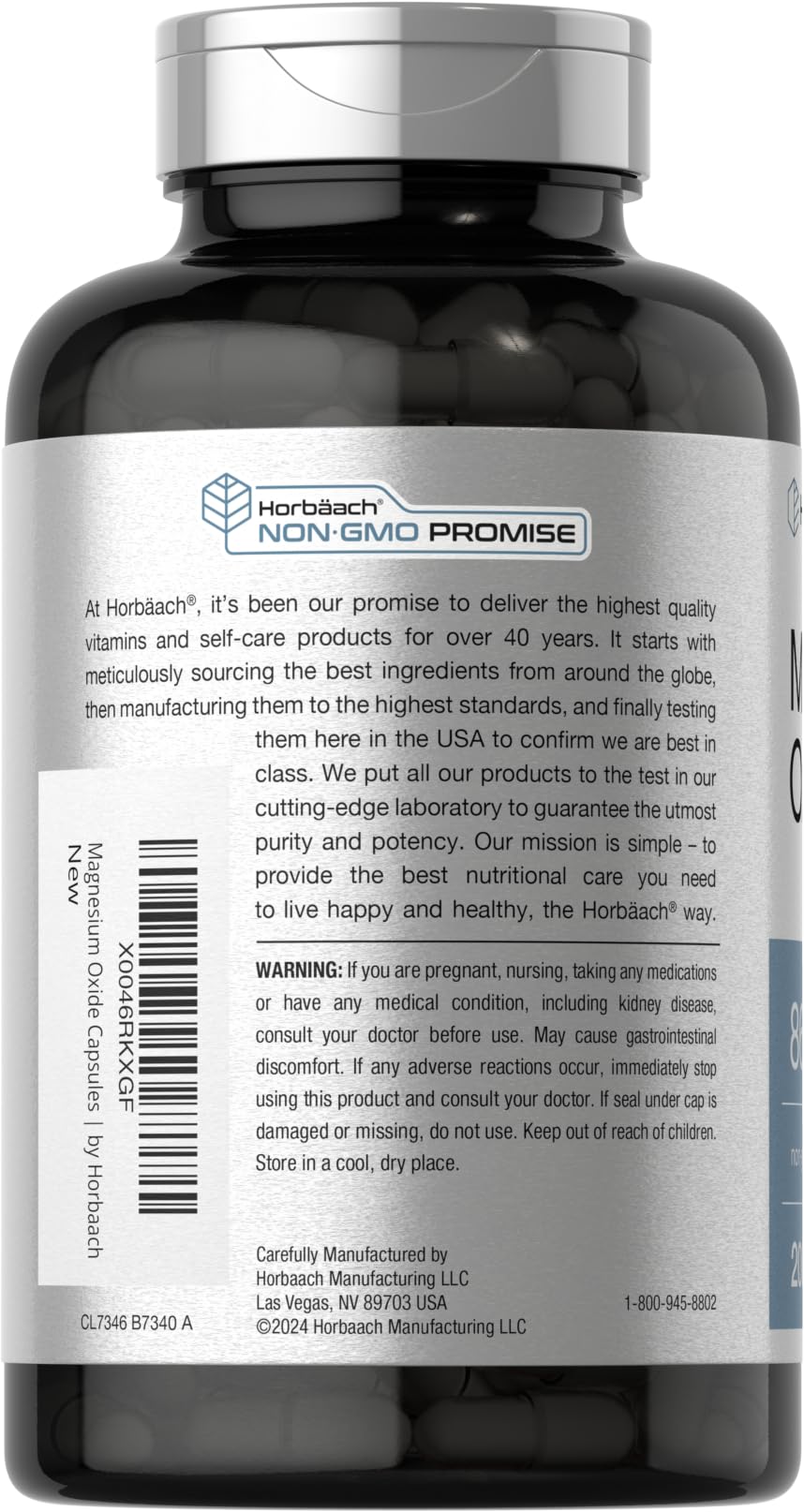 Horbäach Magnesium Oxide 865 mg | 200 Capsules | Non-GMO and Gluten Free Supplement - Image 3