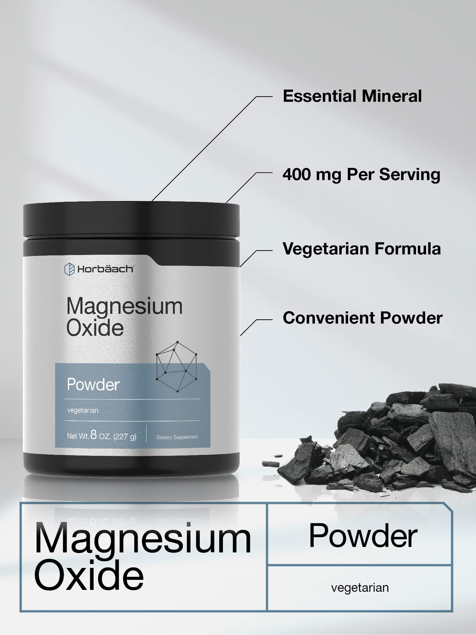 Horbäach Magnesium Oxide Powder | 400mg | 8 Ounces (227 g) | Vegetarian, Non-GMO, and Gluten Free Supplement - Image 3
