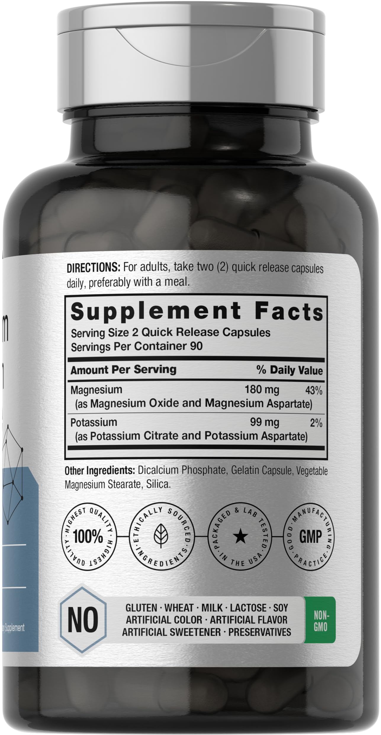Horbäach Magnesium Potassium Aspartate Complex | 180 Capsules | Non-GMO and Gluten Free Formula - Image 2