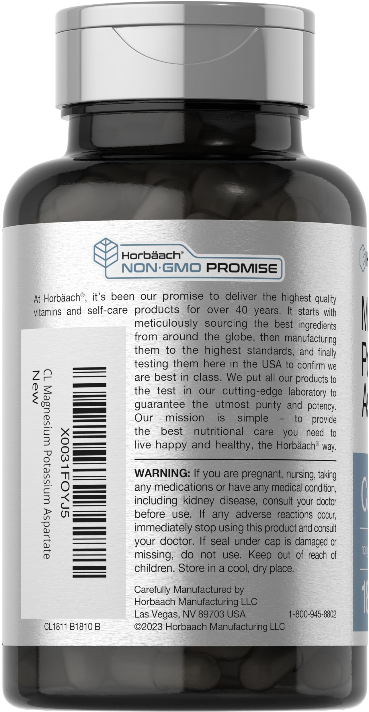 Horbäach Magnesium Potassium Aspartate Complex | 180 Capsules | Non-GMO and Gluten Free Formula - Image 3