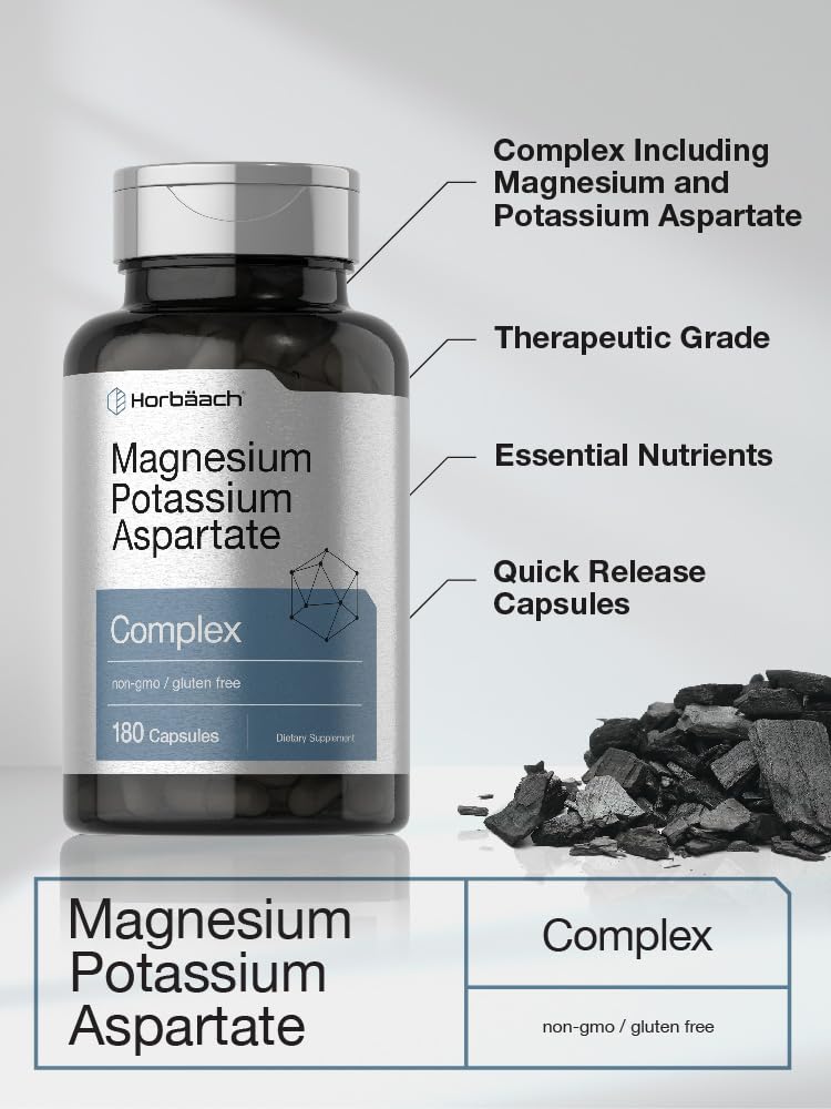 Horbäach Magnesium Potassium Aspartate Complex | 180 Capsules | Non-GMO and Gluten Free Formula - Image 4
