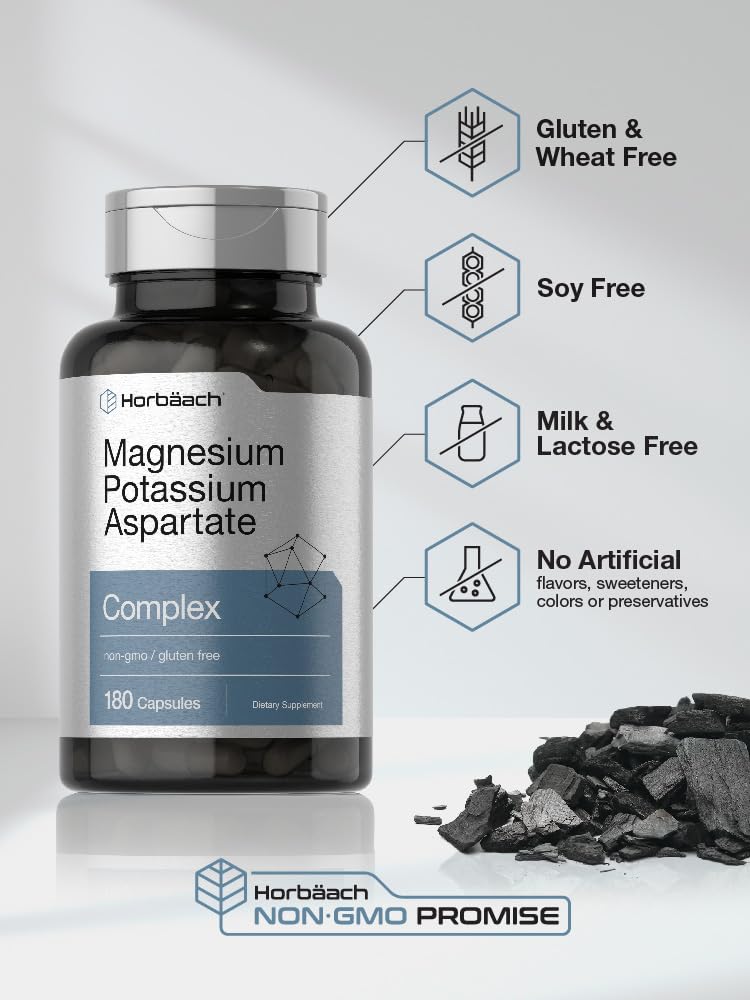 Horbäach Magnesium Potassium Aspartate Complex | 180 Capsules | Non-GMO and Gluten Free Formula - Image 5