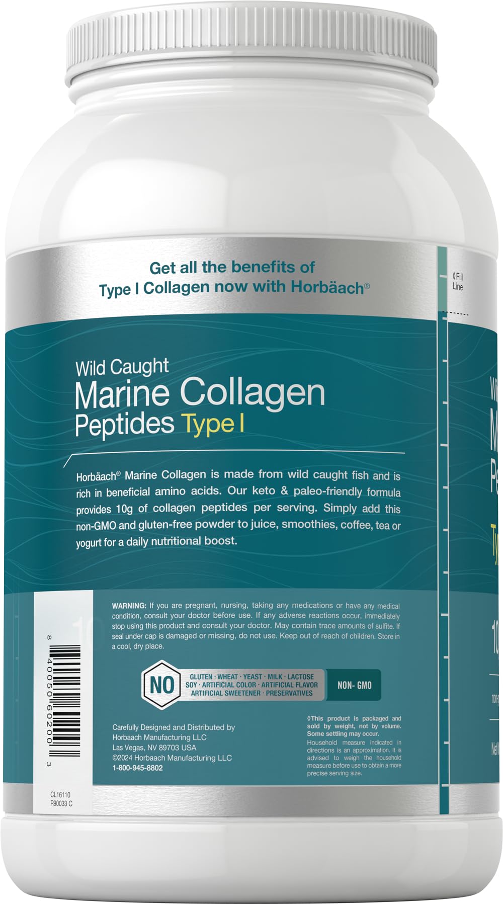 Horbäach Marine Collagen Peptides Powder 2.2 lb | for Skin, Hair, and Nails | Type I Hydrolyzed Fish Collagen | Unflavored | Keto, Paleo, Non-GMO, Gluten Free Supplement - Image 3