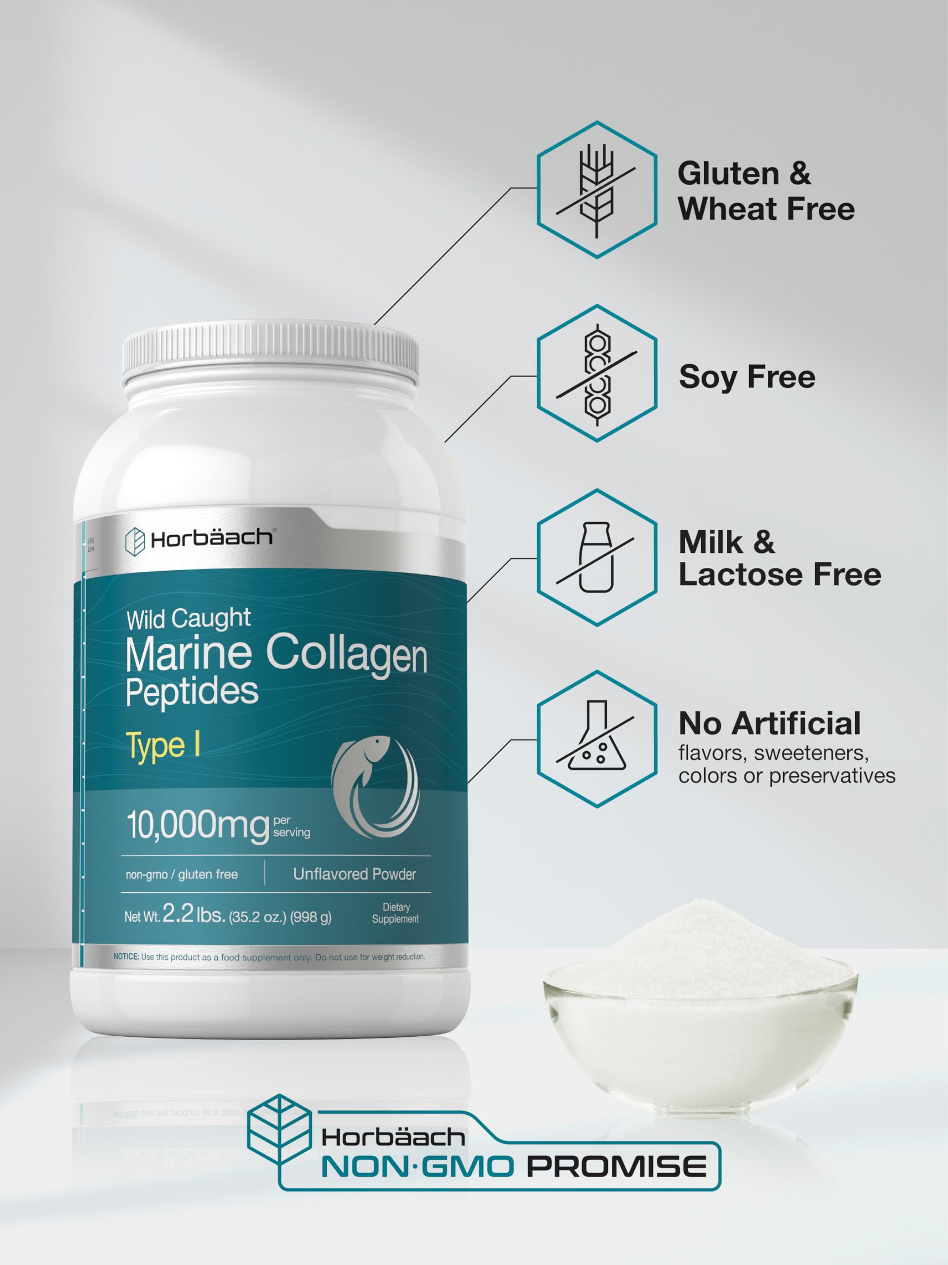 Horbäach Marine Collagen Peptides Powder 2.2 lb | for Skin, Hair, and Nails | Type I Hydrolyzed Fish Collagen | Unflavored | Keto, Paleo, Non-GMO, Gluten Free Supplement - Image 4