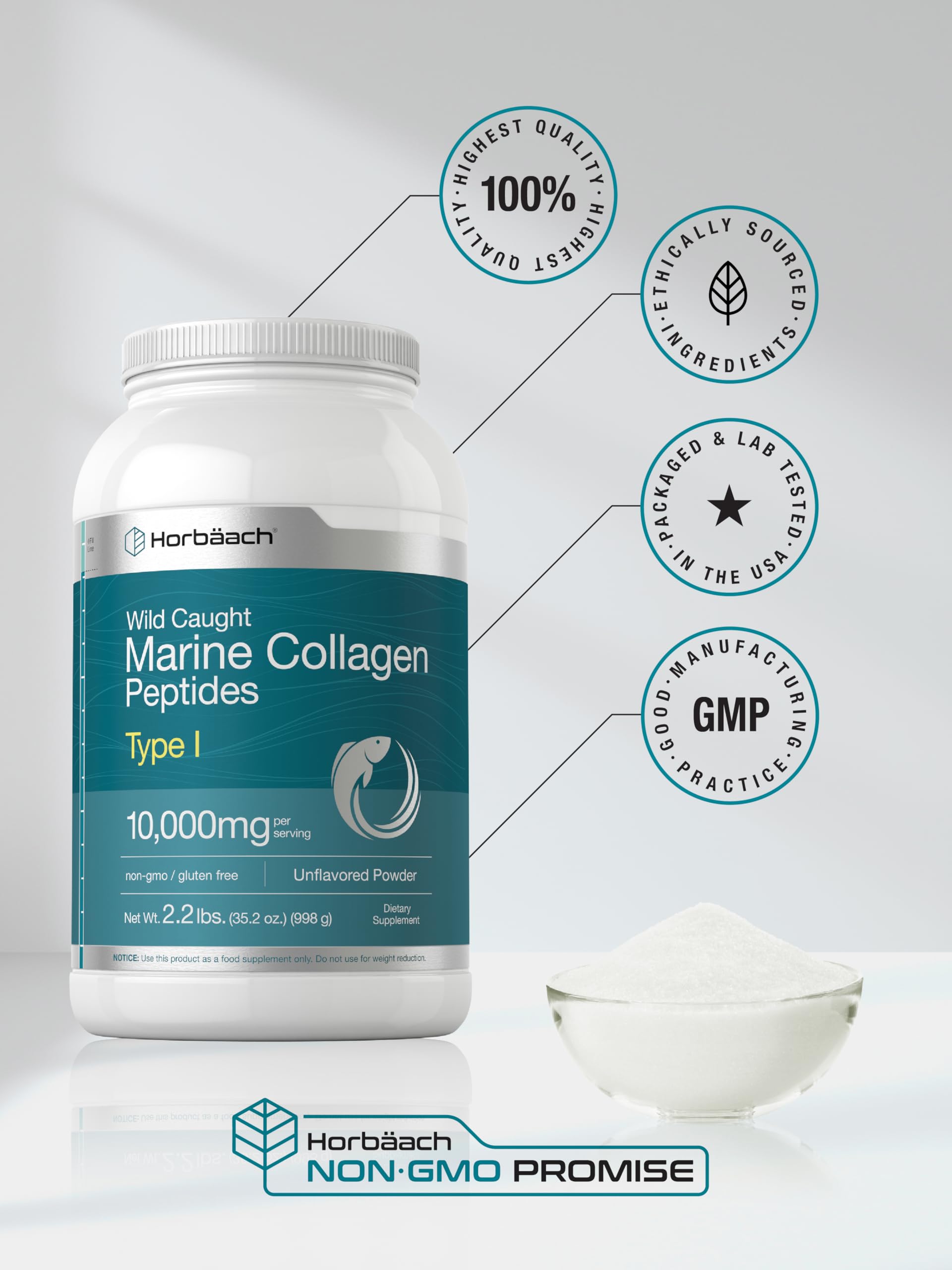 Horbäach Marine Collagen Peptides Powder 2.2 lb | for Skin, Hair, and Nails | Type I Hydrolyzed Fish Collagen | Unflavored | Keto, Paleo, Non-GMO, Gluten Free Supplement - Image 5