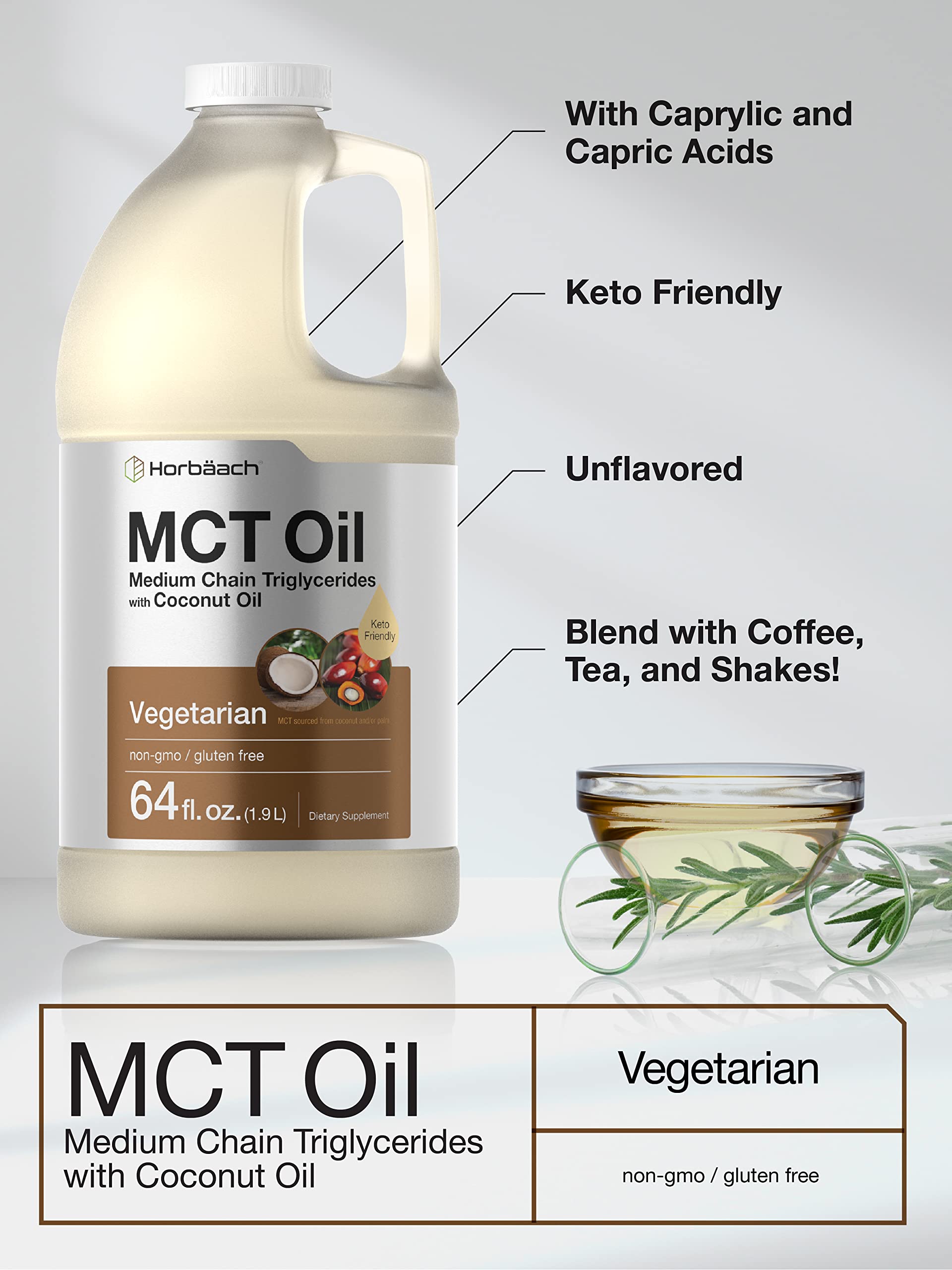 Horbäach MCT Oil 64 oz | 100% Pure | Blends with Coffee, Tea, Juice and Liquids | Value Size Unflavored Formula | Keto, Vegetarian, Non-GMO, and Gluten Free - Image 3