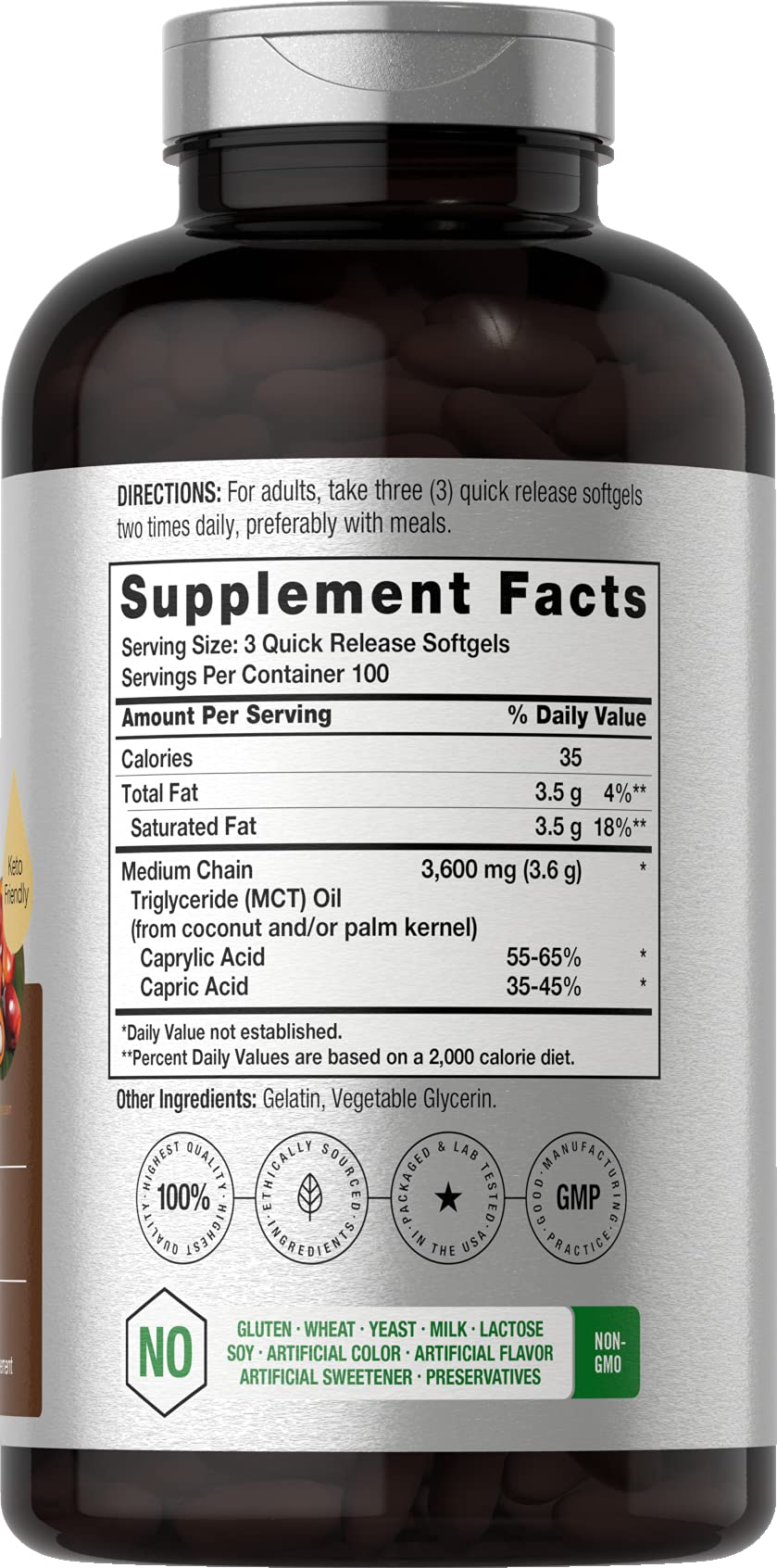 Horbäach MCT Oil Pills | 3600mg | 300 Softgel Capsules | Keto Supplement from Coconut | with Caprylic & Capric Acid | Non-GMO, and Gluten Free - Image 2