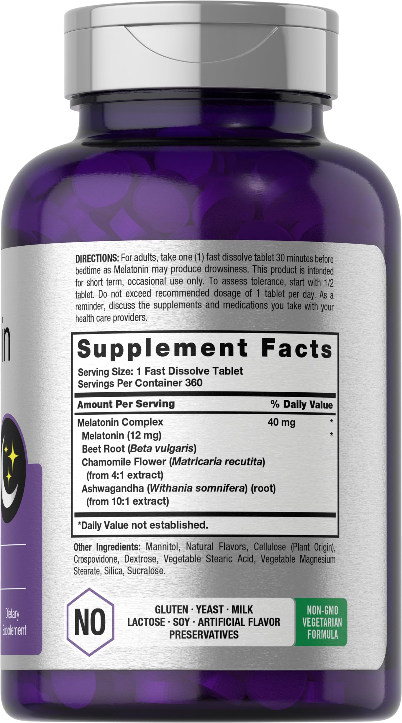 Horbäach Melatonin 40mg Complex | 360 Fast Dissolve Tablets | Adult Extra Strength Supplement | with Chamomile and Ashwagandha | Vegetarian, Non-GMO, Gluten Free - Image 2