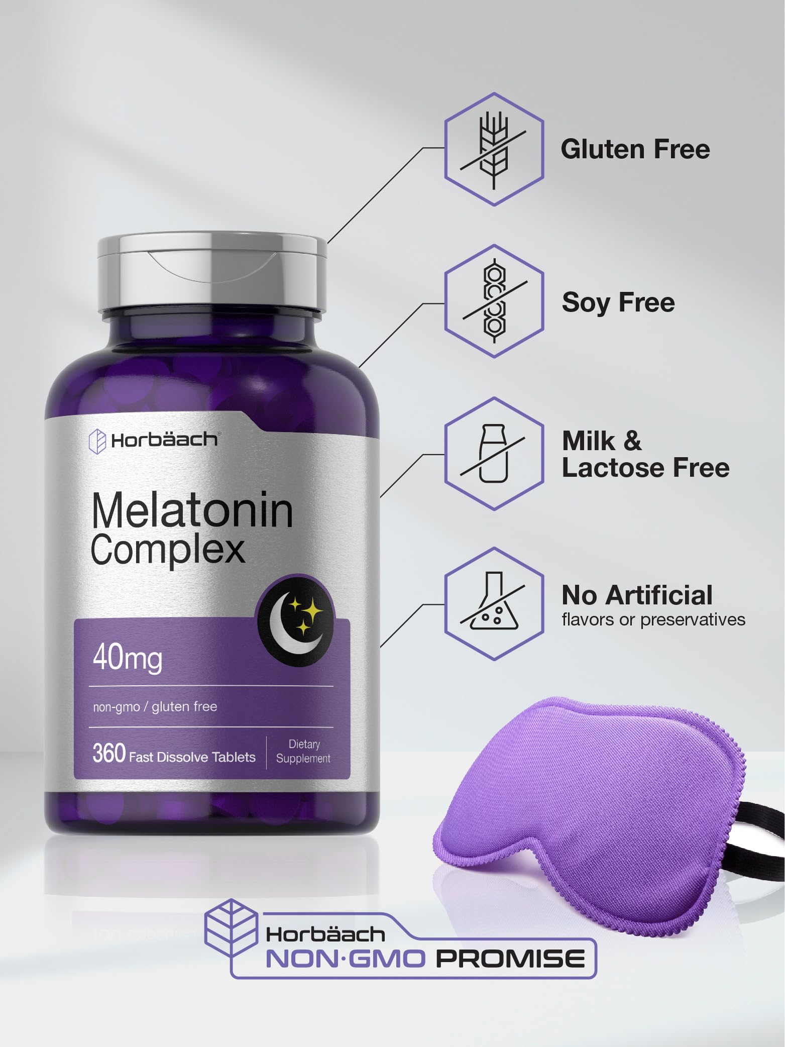 Horbäach Melatonin 40mg Complex | 360 Fast Dissolve Tablets | Adult Extra Strength Supplement | with Chamomile and Ashwagandha | Vegetarian, Non-GMO, Gluten Free - Image 5