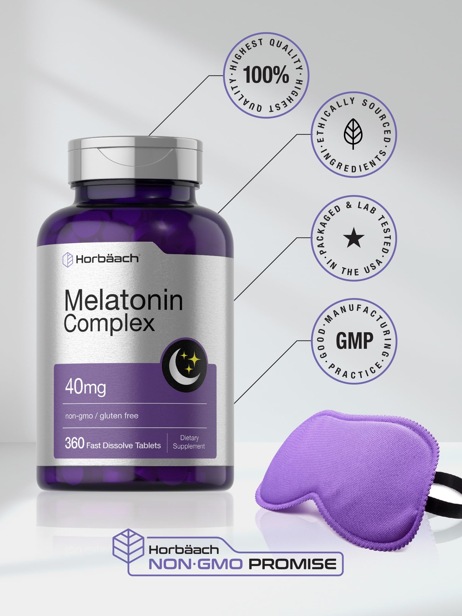 Horbäach Melatonin 40mg Complex | 360 Fast Dissolve Tablets | Adult Extra Strength Supplement | with Chamomile and Ashwagandha | Vegetarian, Non-GMO, Gluten Free - Image 6