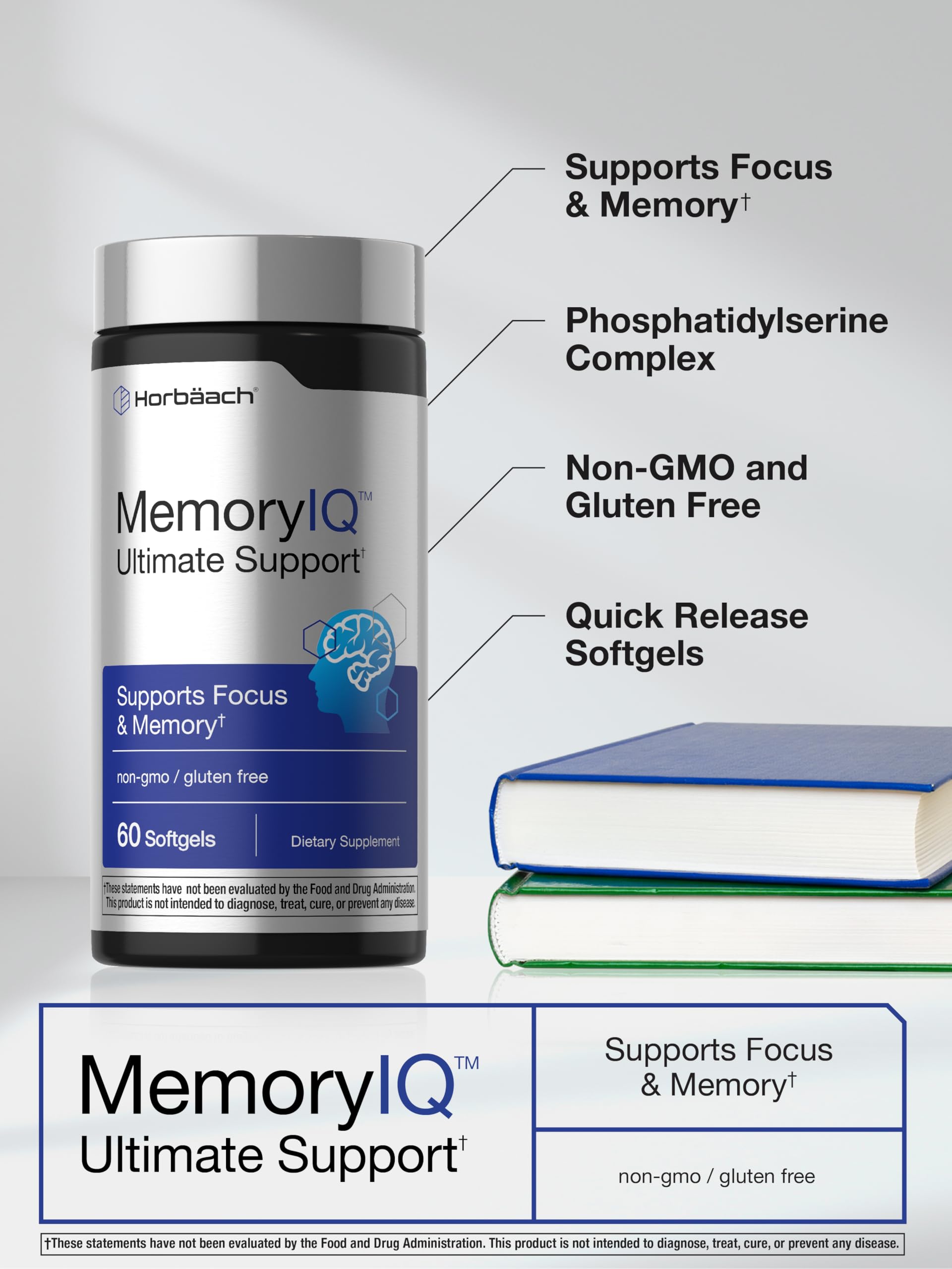 Horbäach Memory IQ Brain Support Supplement | 60 Softgels | Focus 7 Memory Ultimate Support | Non-GMO, Gluten Free Formula - Image 4
